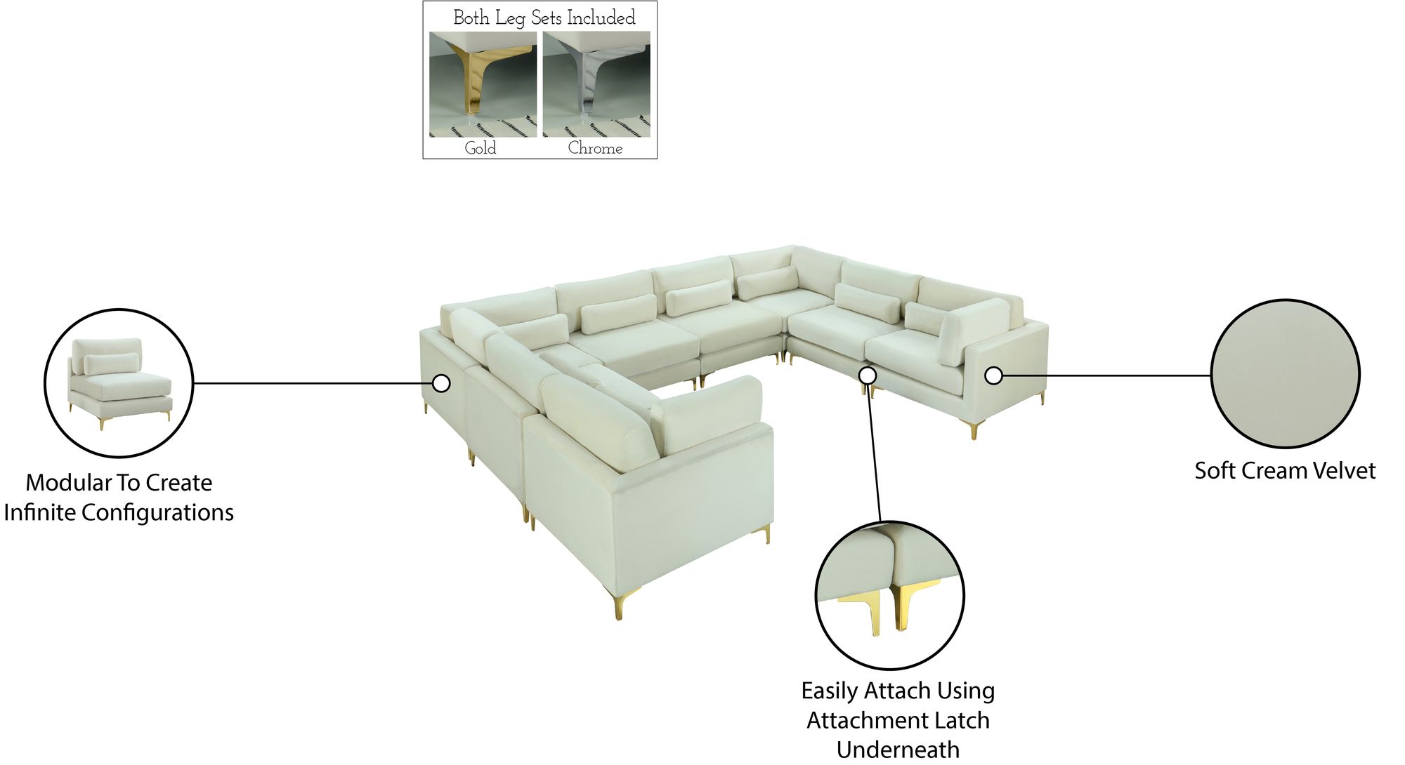 Julia 142" 8-Piece Velvet Modular Sectional