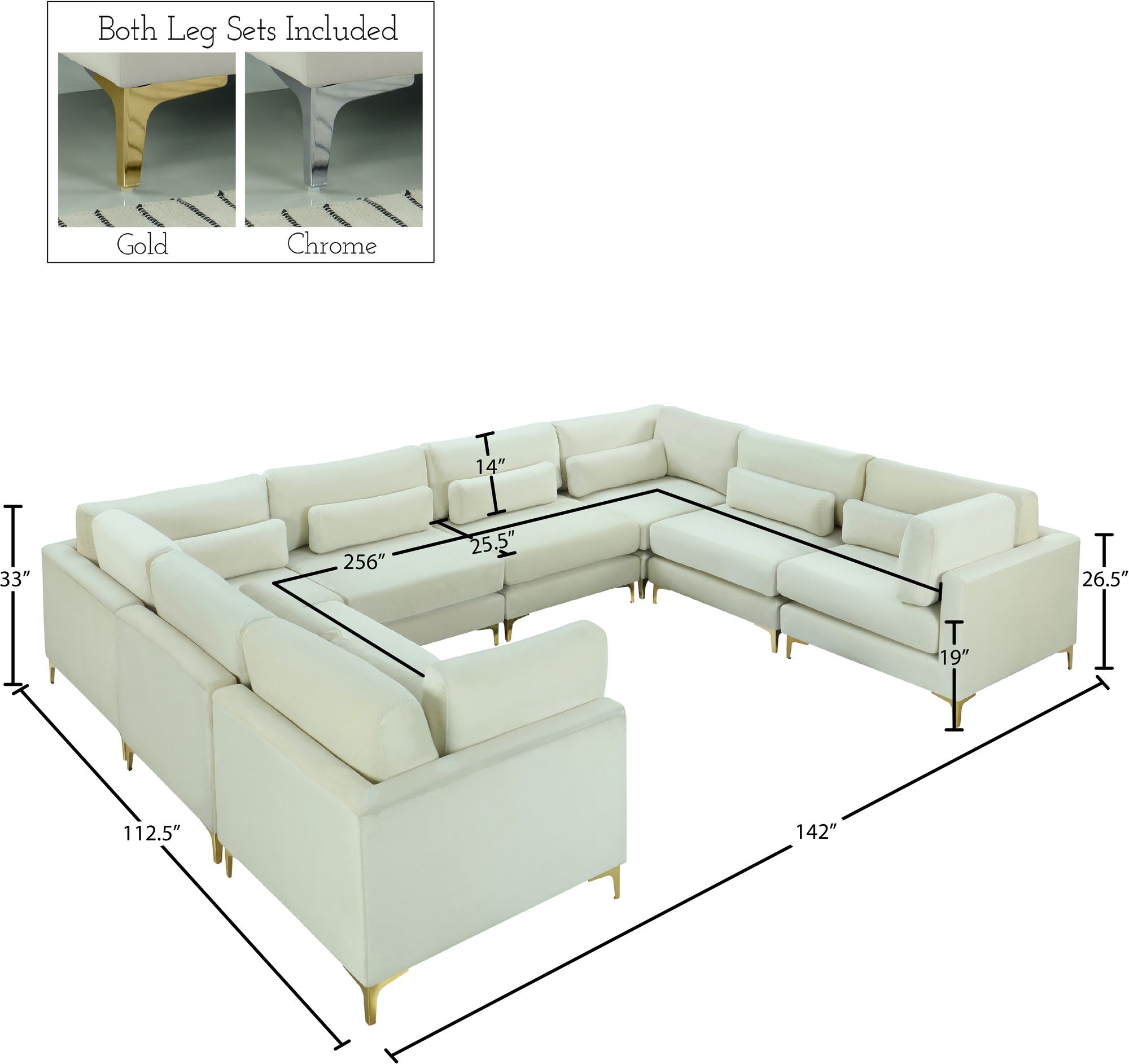 Julia 142" 8-Piece Velvet Modular Sectional
