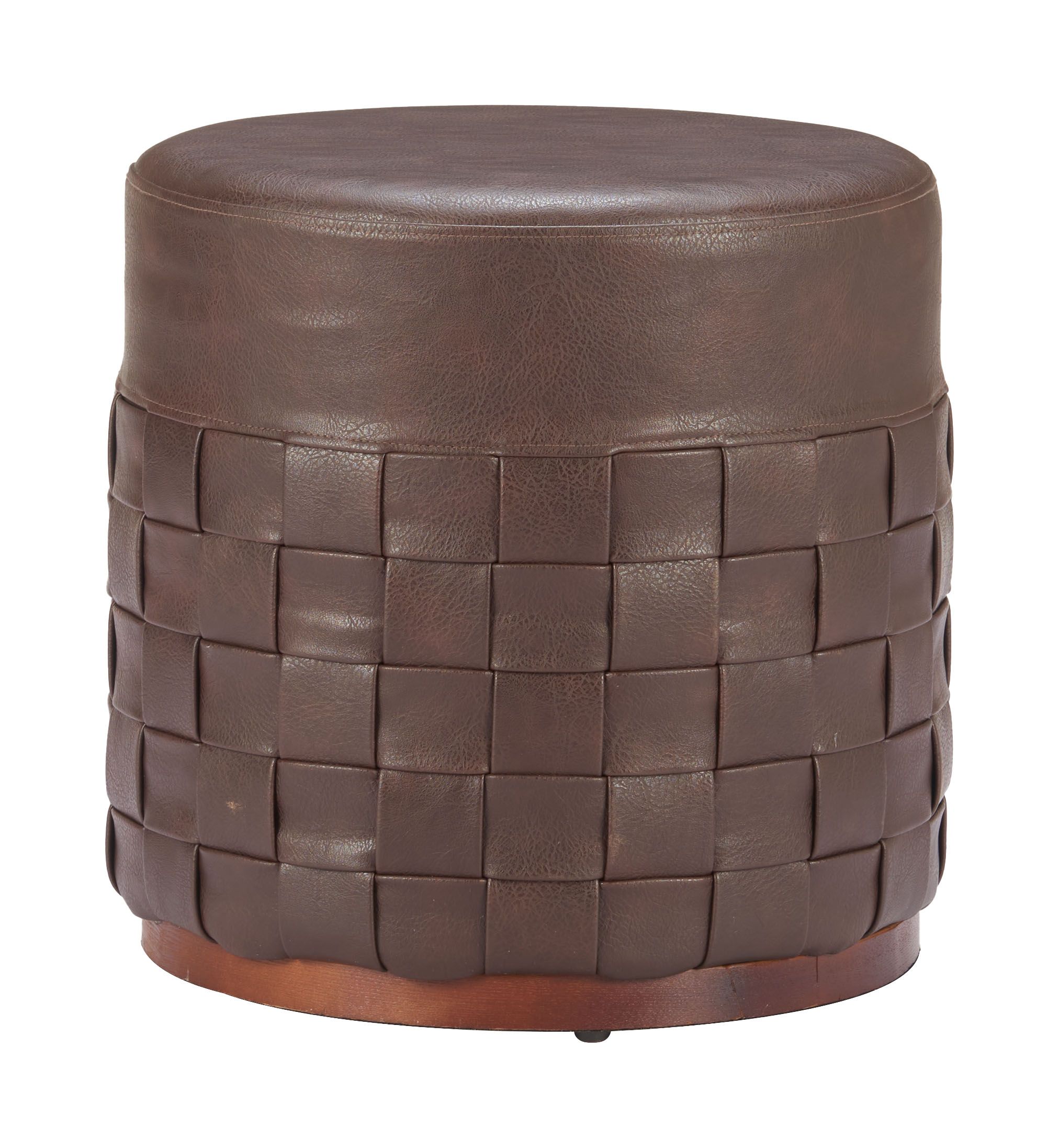 Filo Round Faux Leather Ottoman