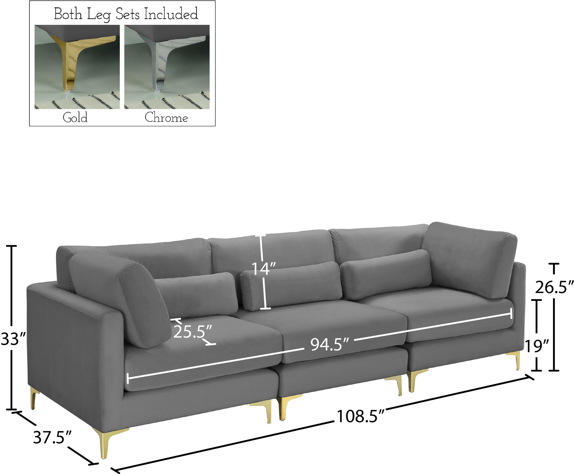 Julia 108" Velvet Modular Sofa