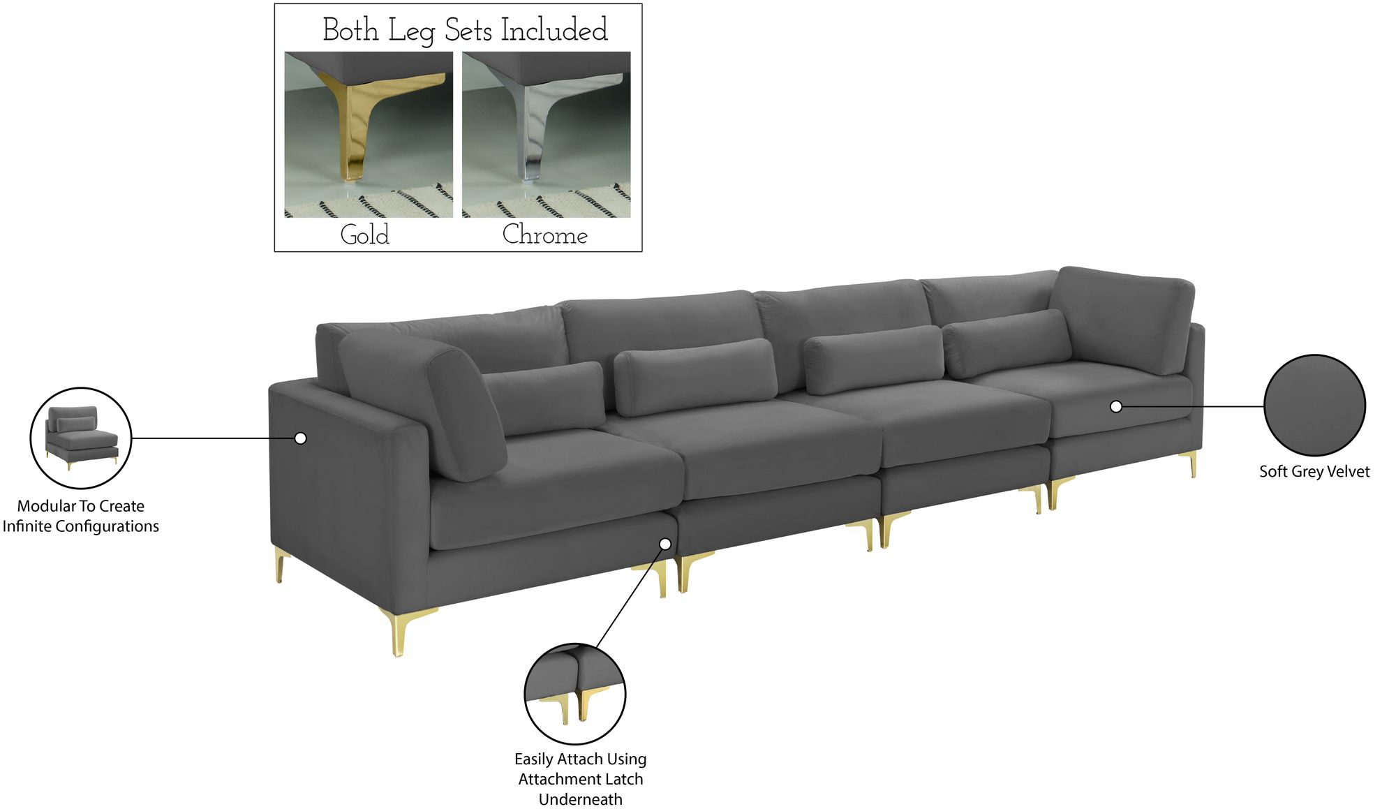Julia 142" Velvet Modular Sofa