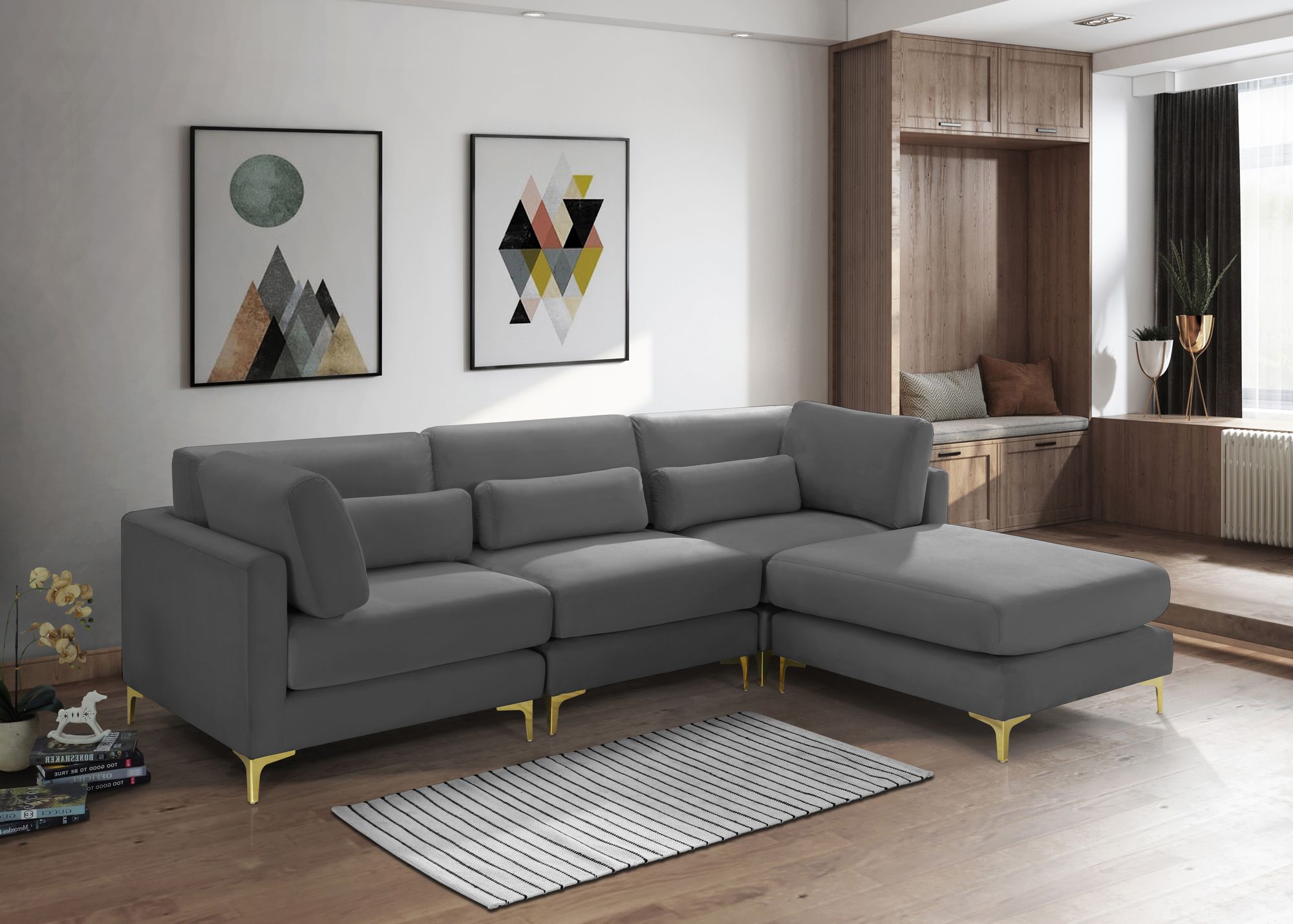 Julia 108.5" 4-Piece Velvet Modular Reversible Sectional