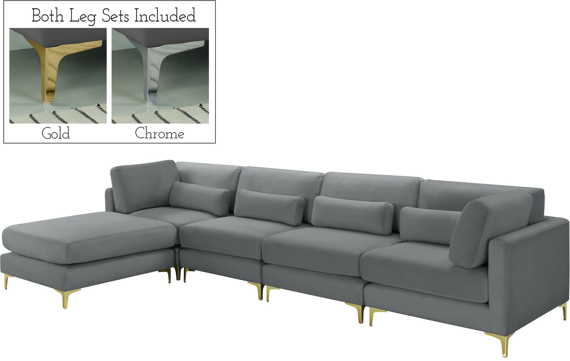 Julia 142" 5-Piece Velvet Modular Reversible Sectional