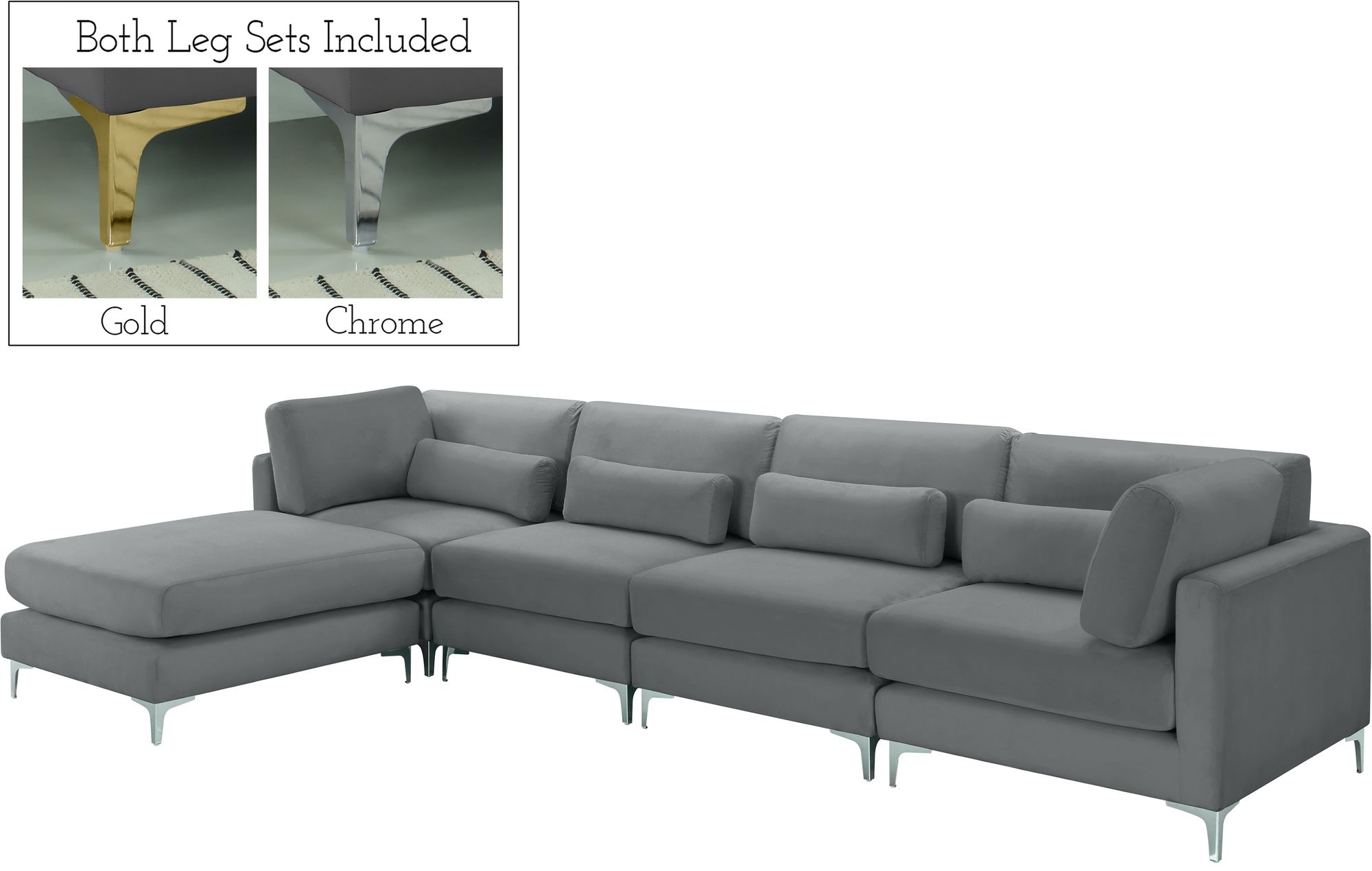 Julia 142" 5-Piece Velvet Modular Reversible Sectional