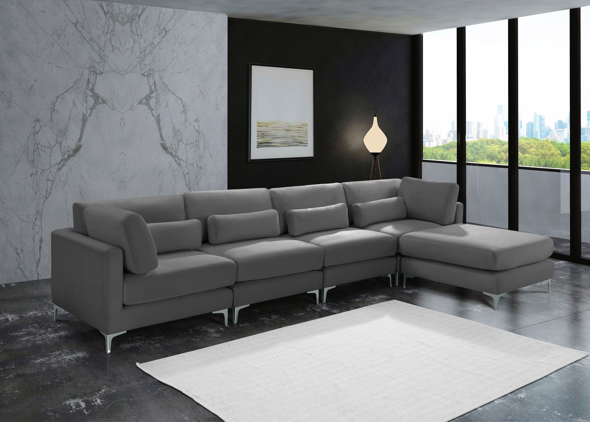 Julia 142" 5-Piece Velvet Modular Reversible Sectional