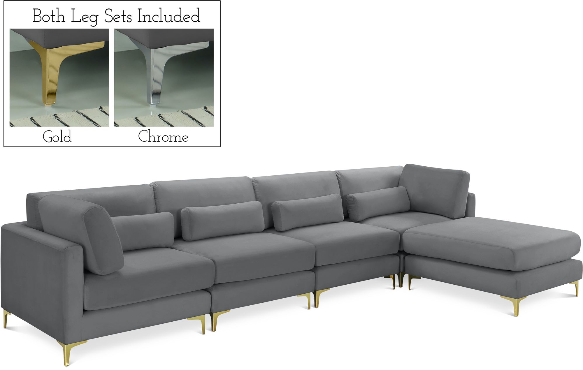 Julia 142" 5-Piece Velvet Modular Reversible Sectional