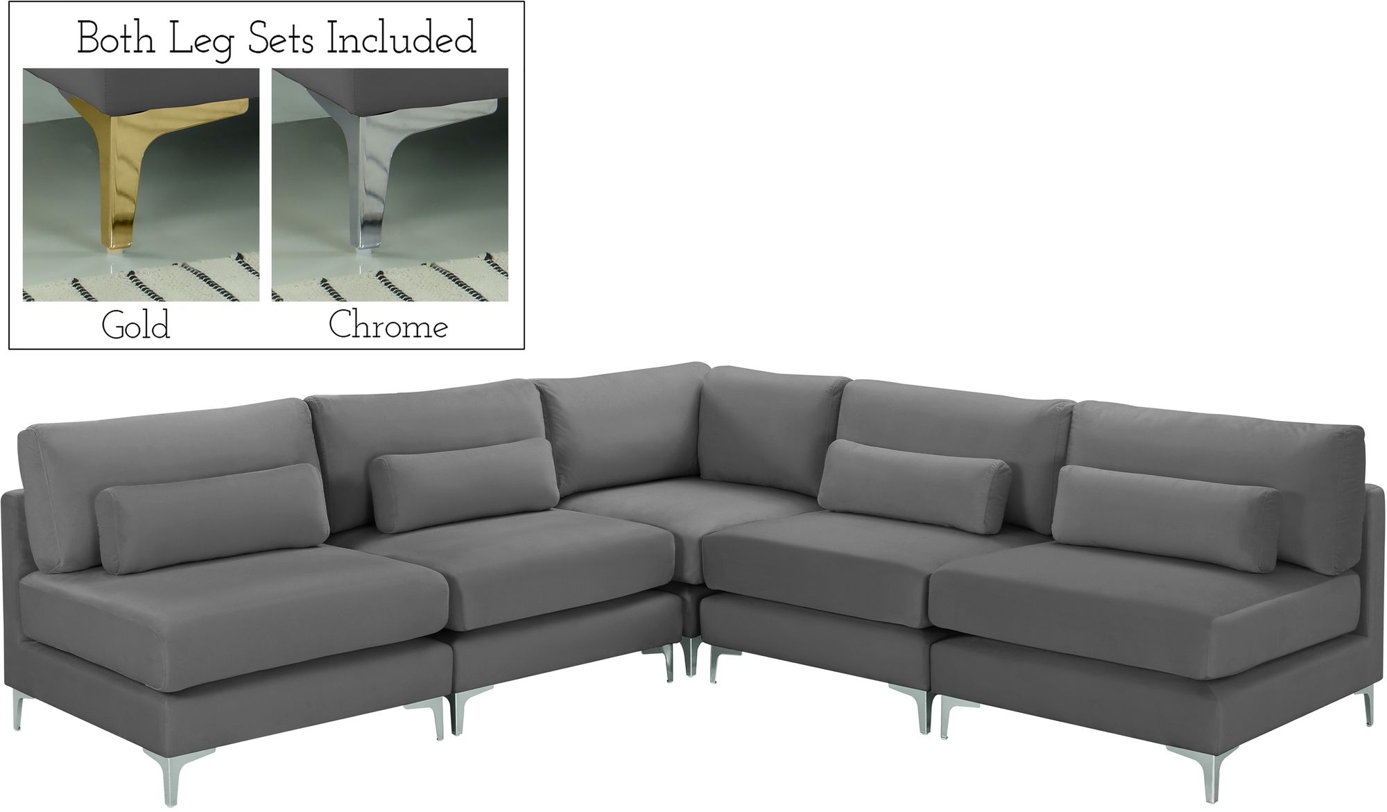 Julia 104.5" 5-Piece Velvet Modular Armless Sectional