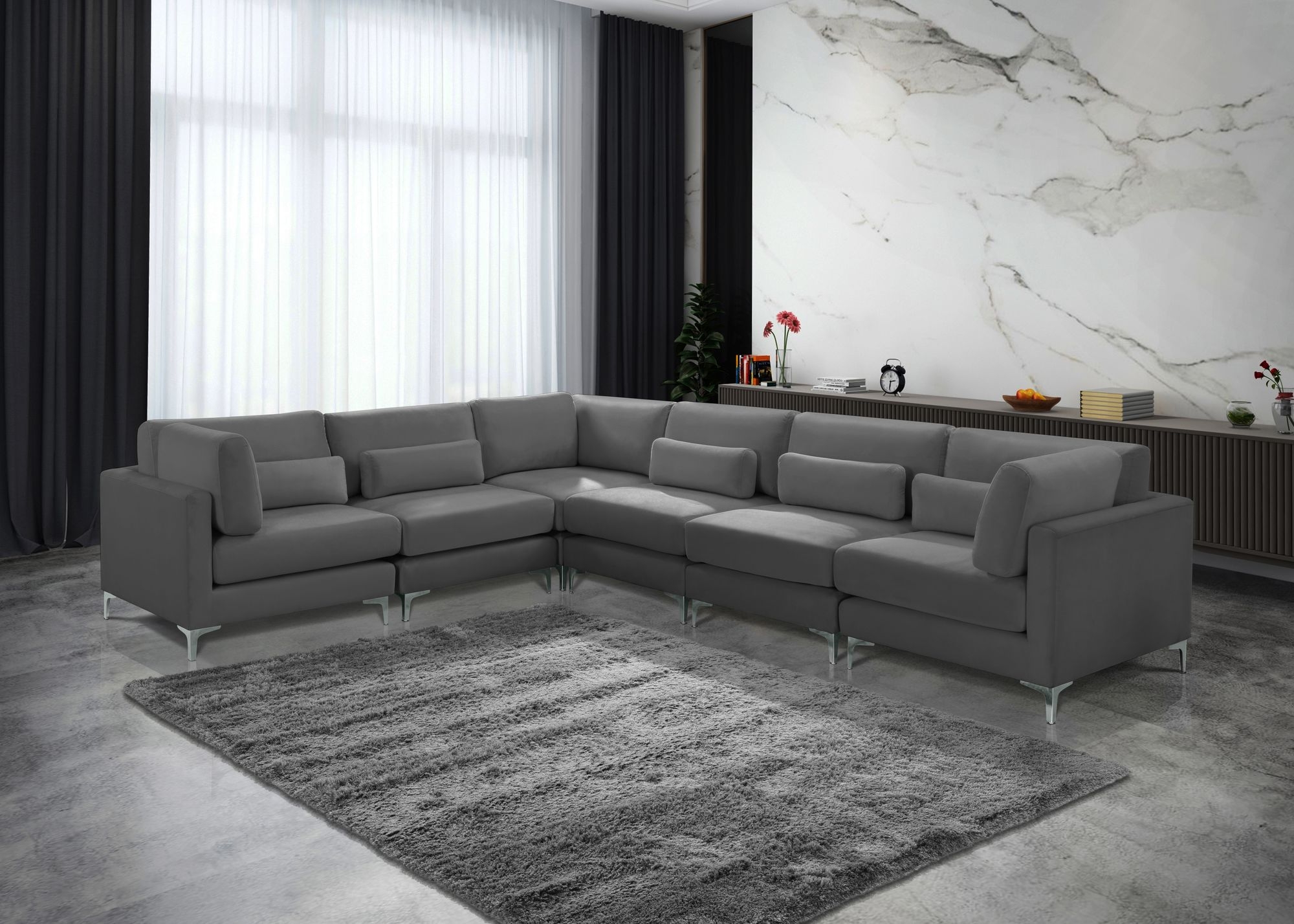 Julia 142" 6-Piece Velvet Modular Sectional
