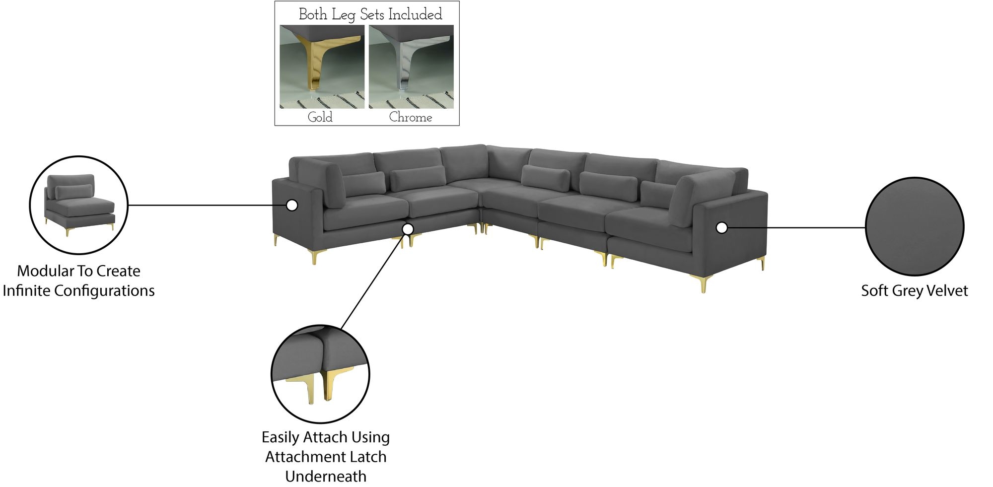 Julia 142" 6-Piece Velvet Modular Sectional