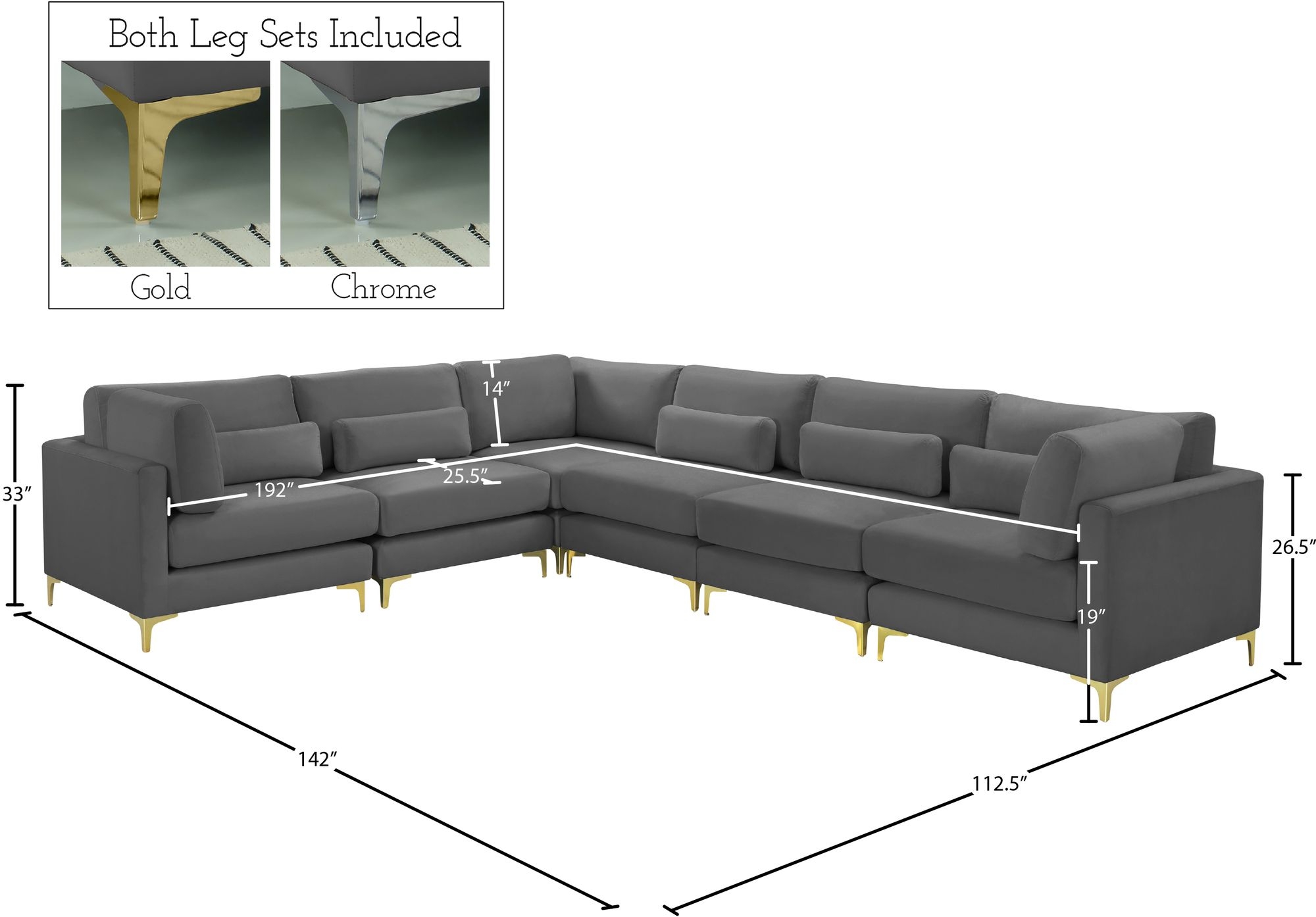 Julia 142" 6-Piece Velvet Modular Sectional