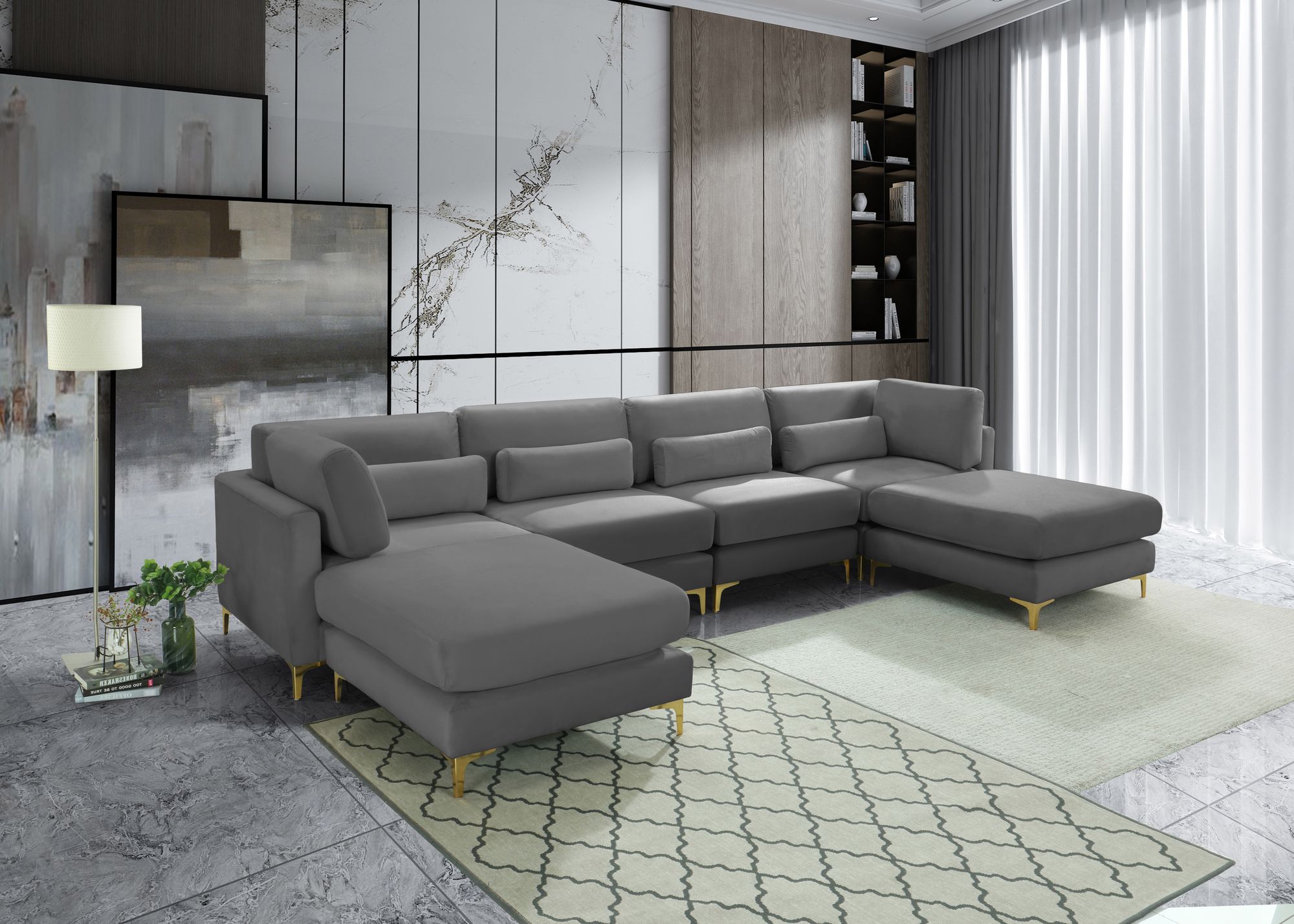 Julia 142" 6-Piece Velvet Modular Reversible Sectional