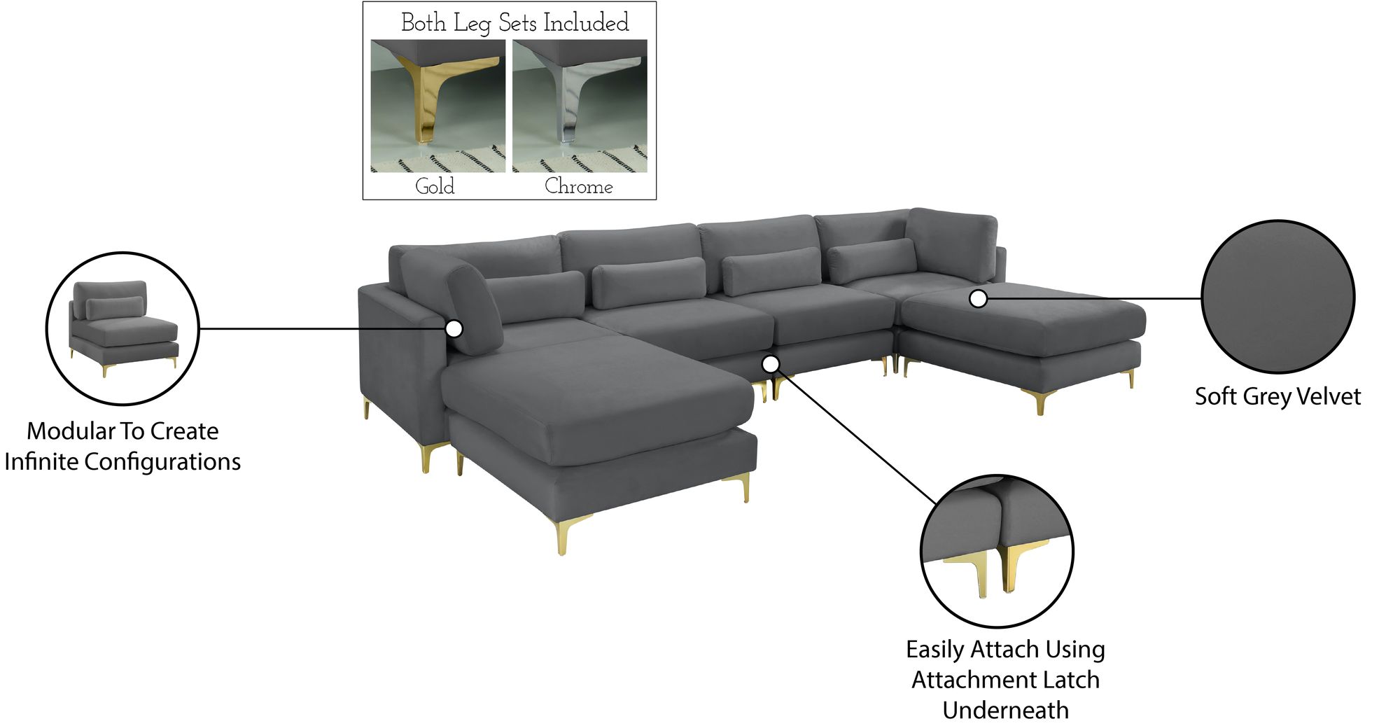 Julia 142" 6-Piece Velvet Modular Reversible Sectional