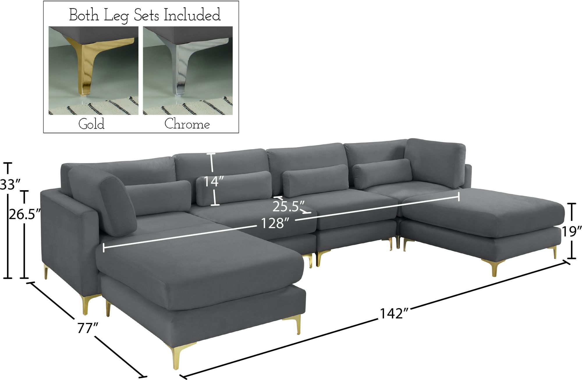 Julia 142" 6-Piece Velvet Modular Reversible Sectional