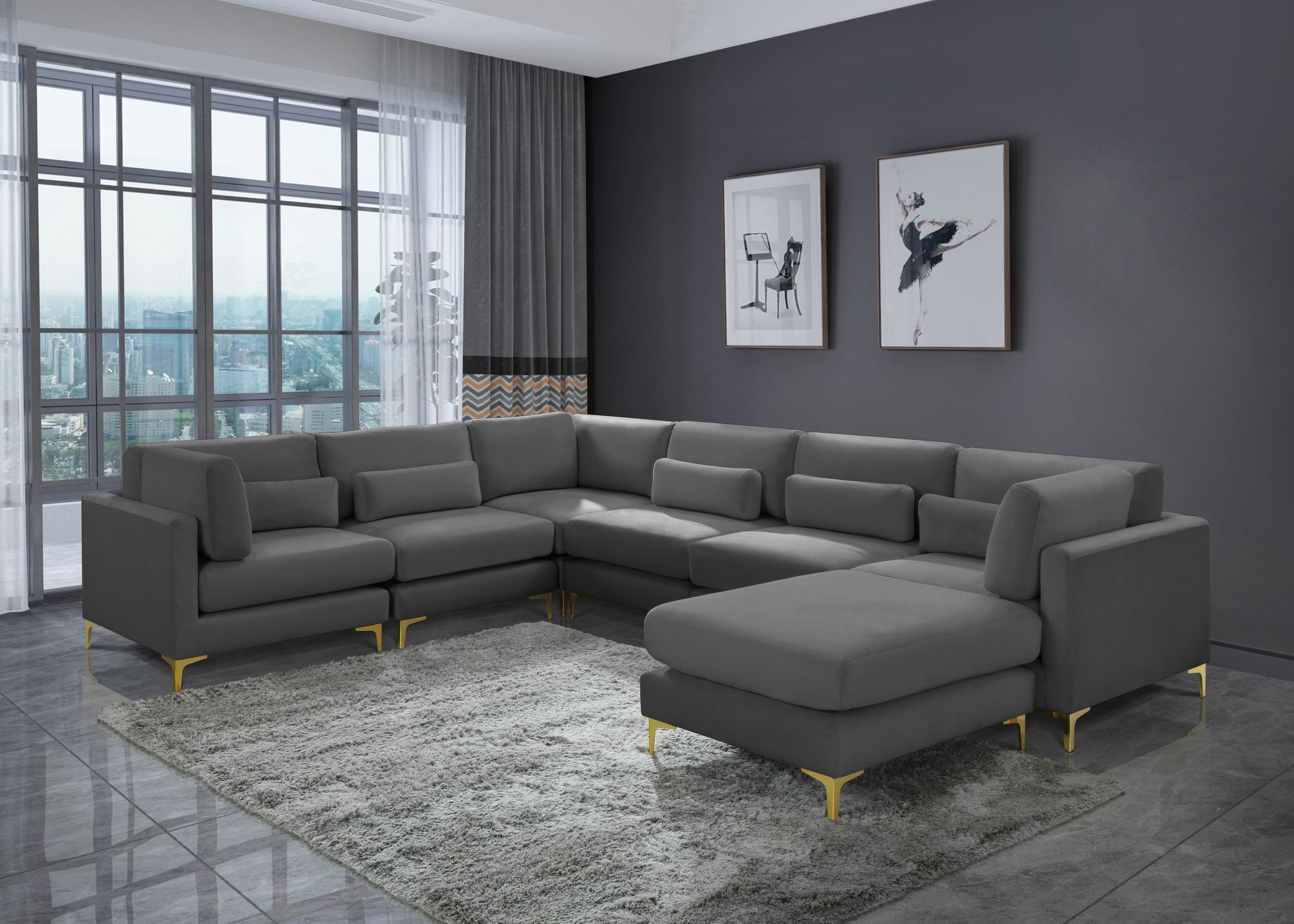 Julia 142" 7-Piece Velvet Modular Reversible Sectional