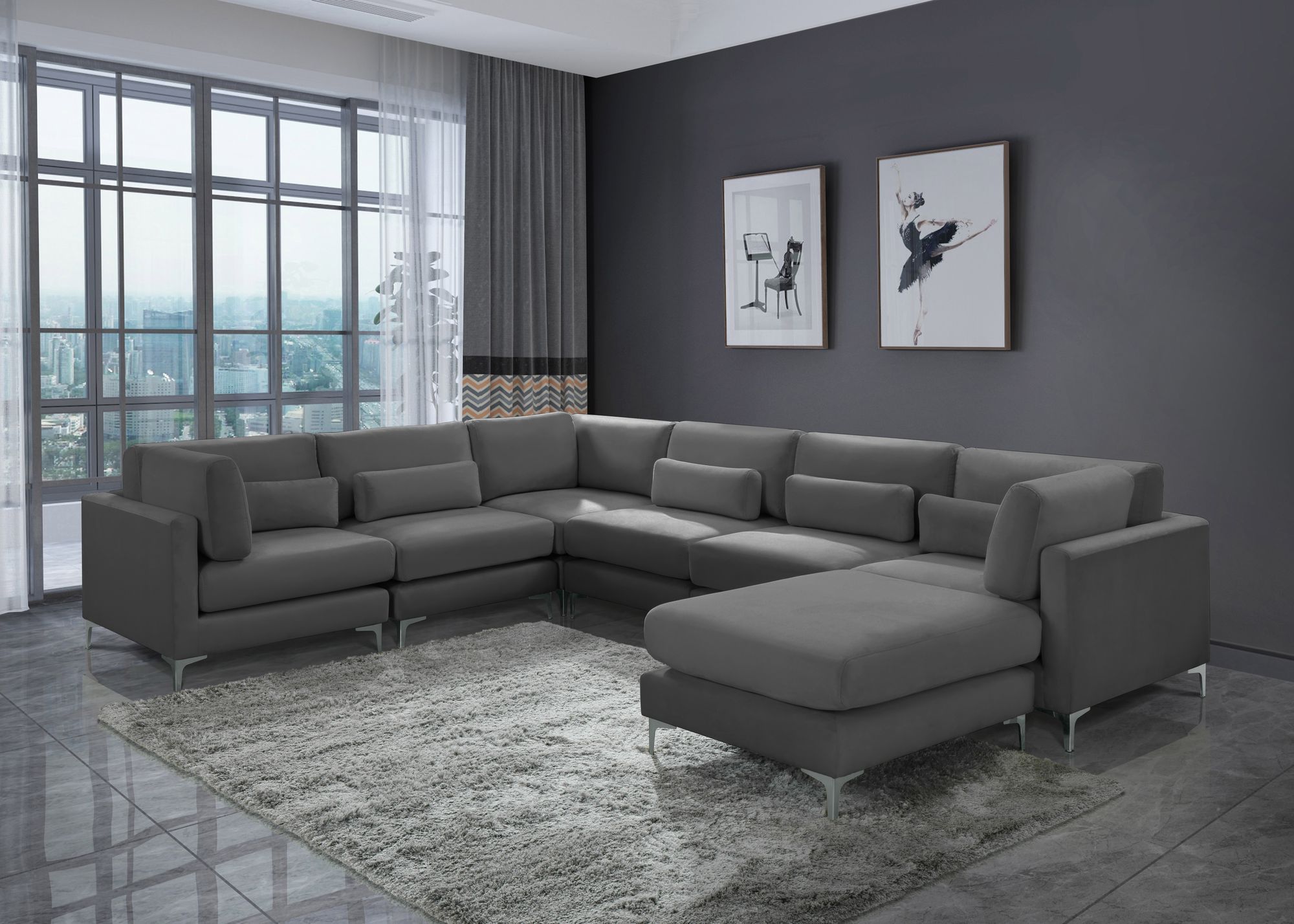 Julia 142" 7-Piece Velvet Modular Reversible Sectional