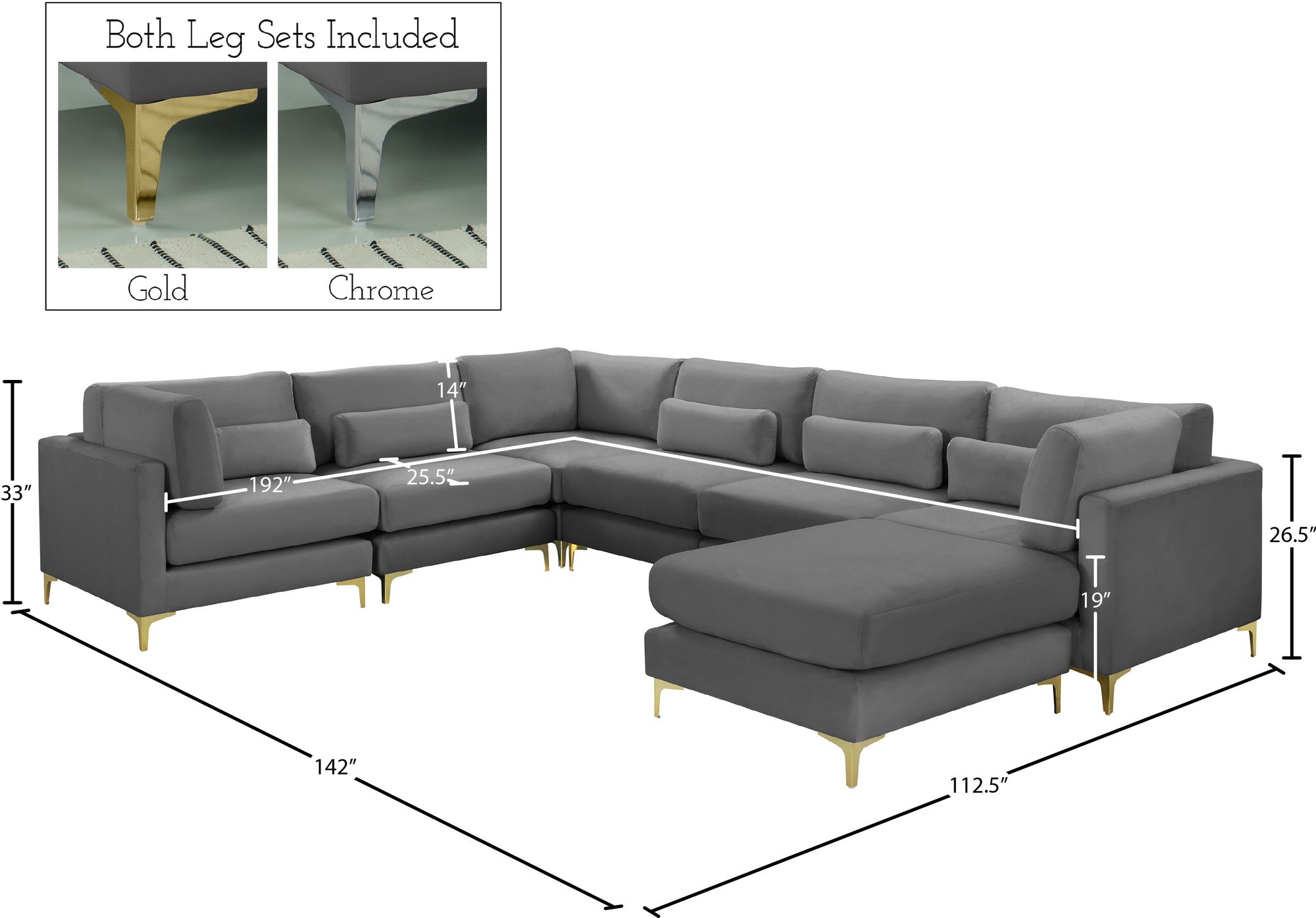 Julia 142" 7-Piece Velvet Modular Reversible Sectional