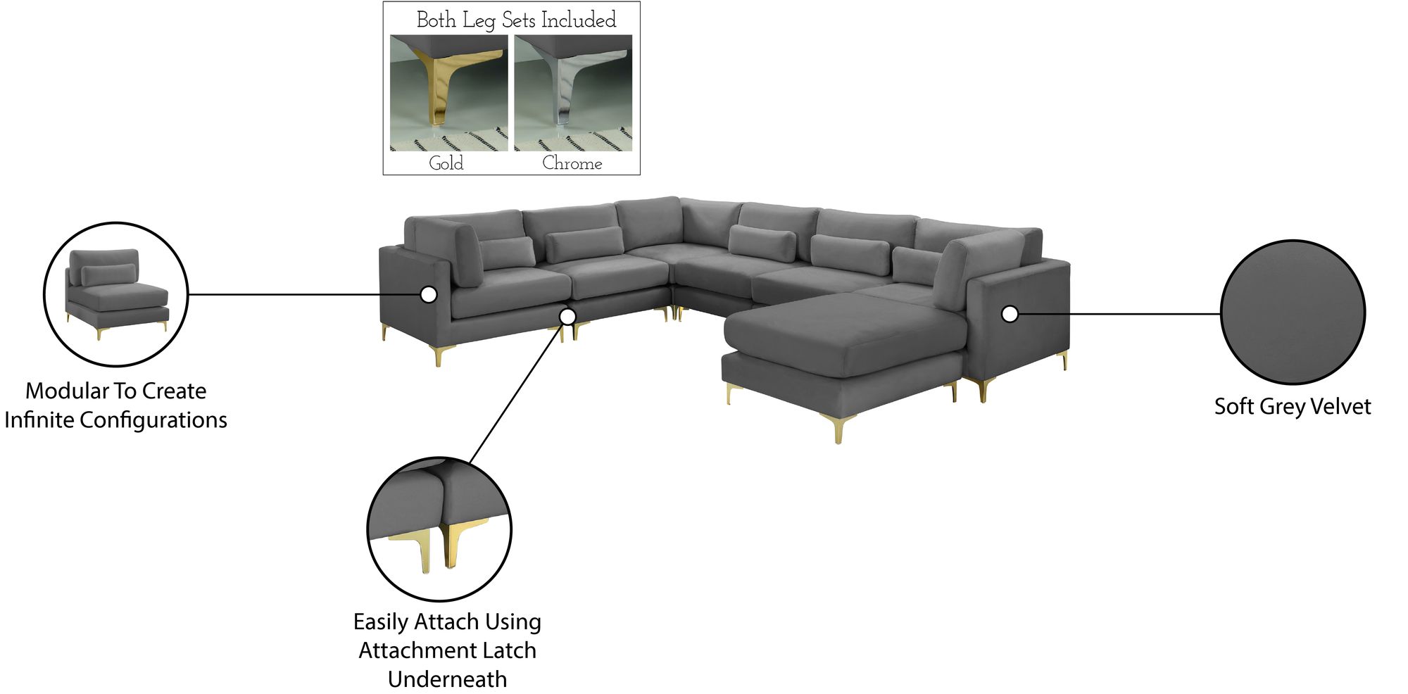 Julia 142" 7-Piece Velvet Modular Reversible Sectional