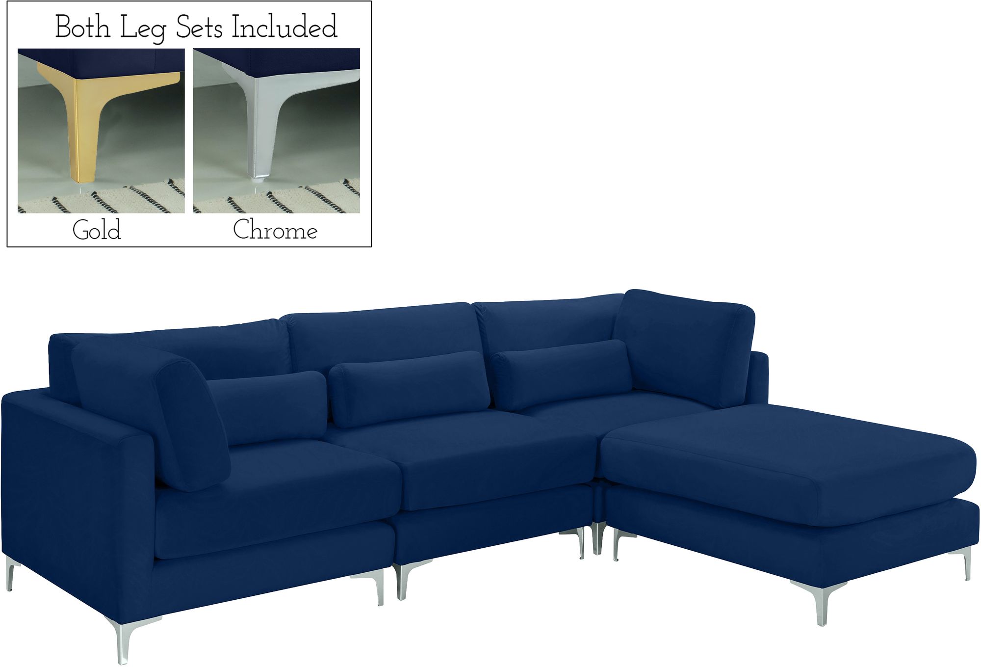 Julia 108.5" 4-Piece Velvet Modular Reversible Sectional