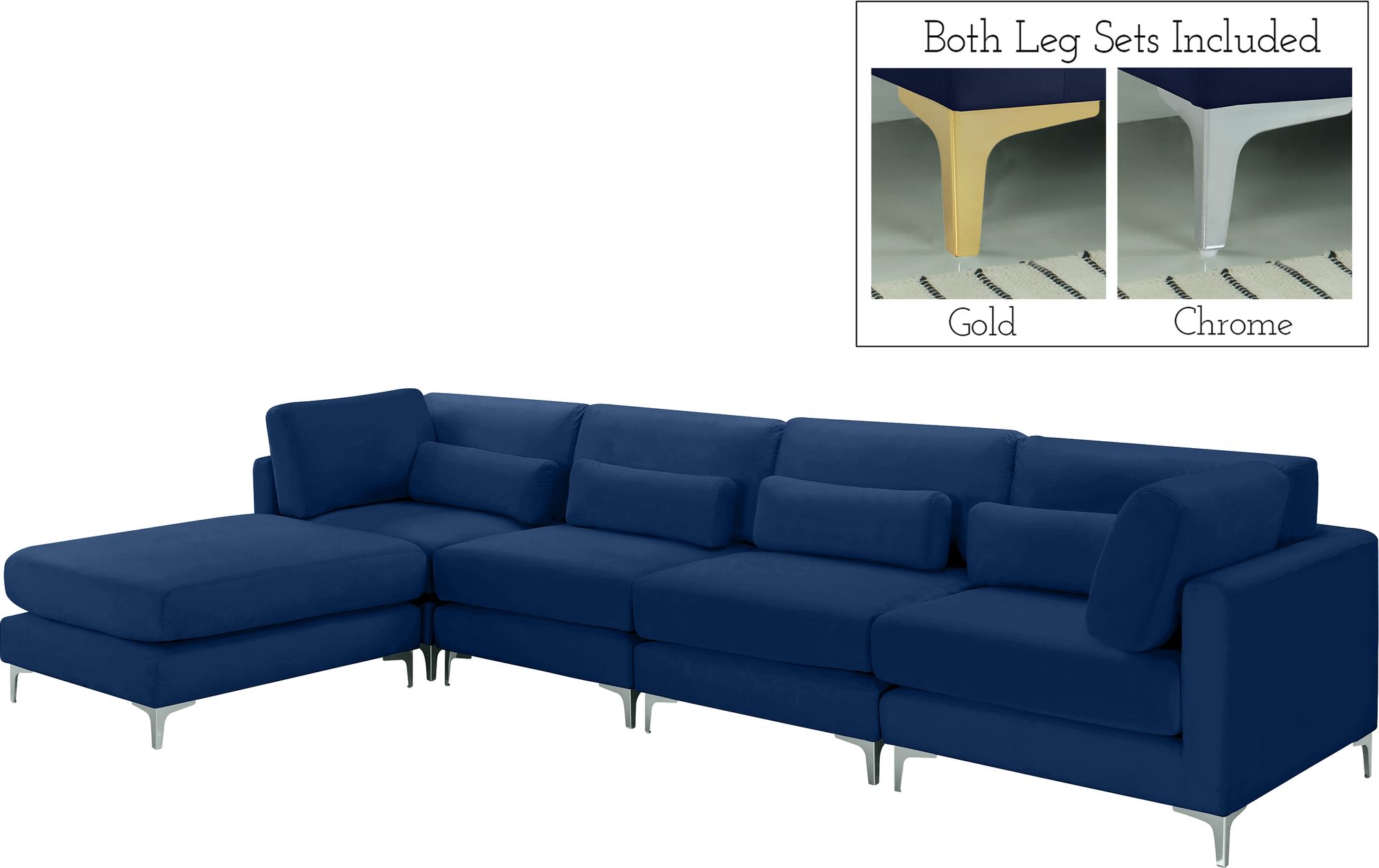 Julia 142" 5-Piece Velvet Modular Reversible Sectional