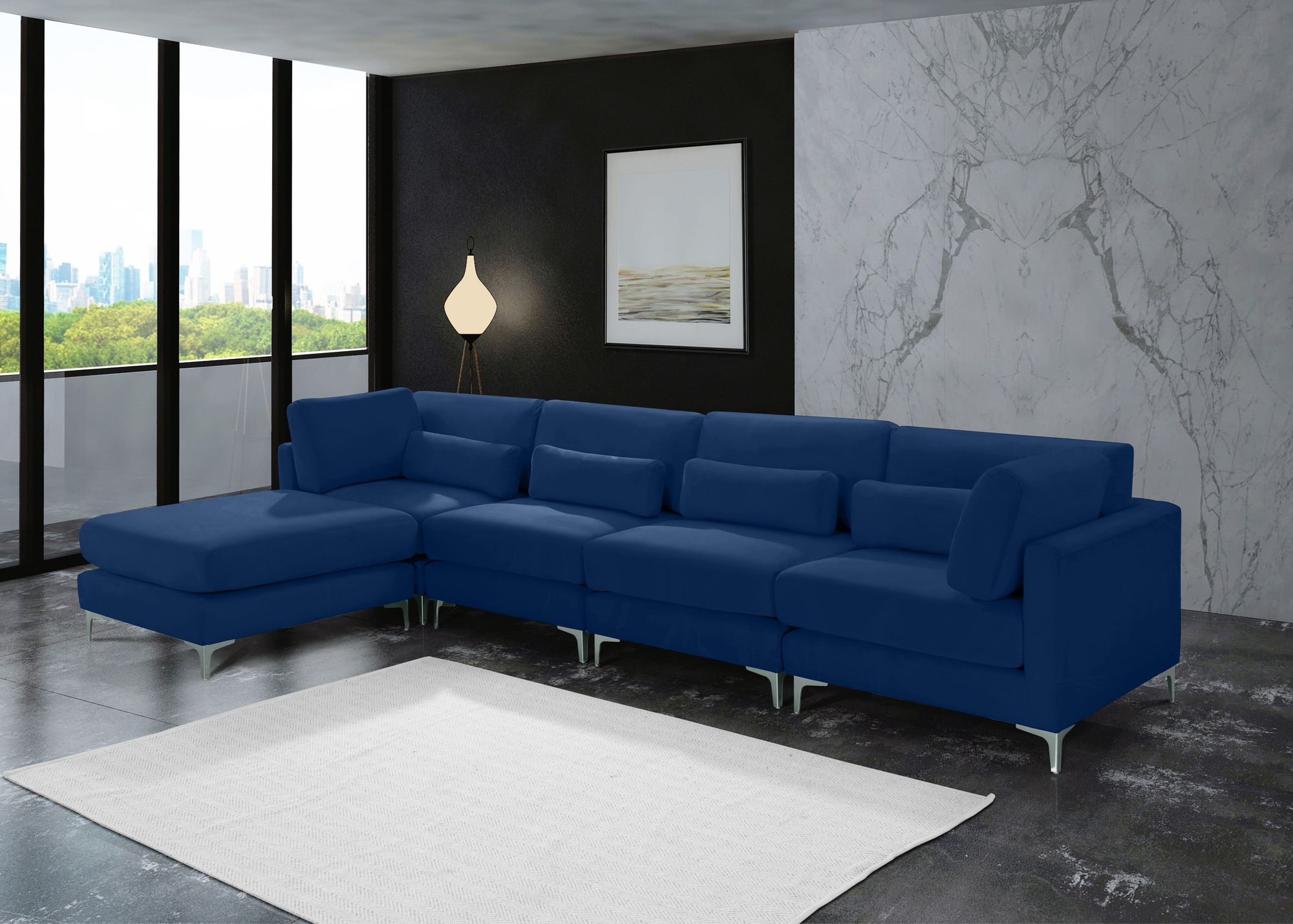 Julia 142" 5-Piece Velvet Modular Reversible Sectional