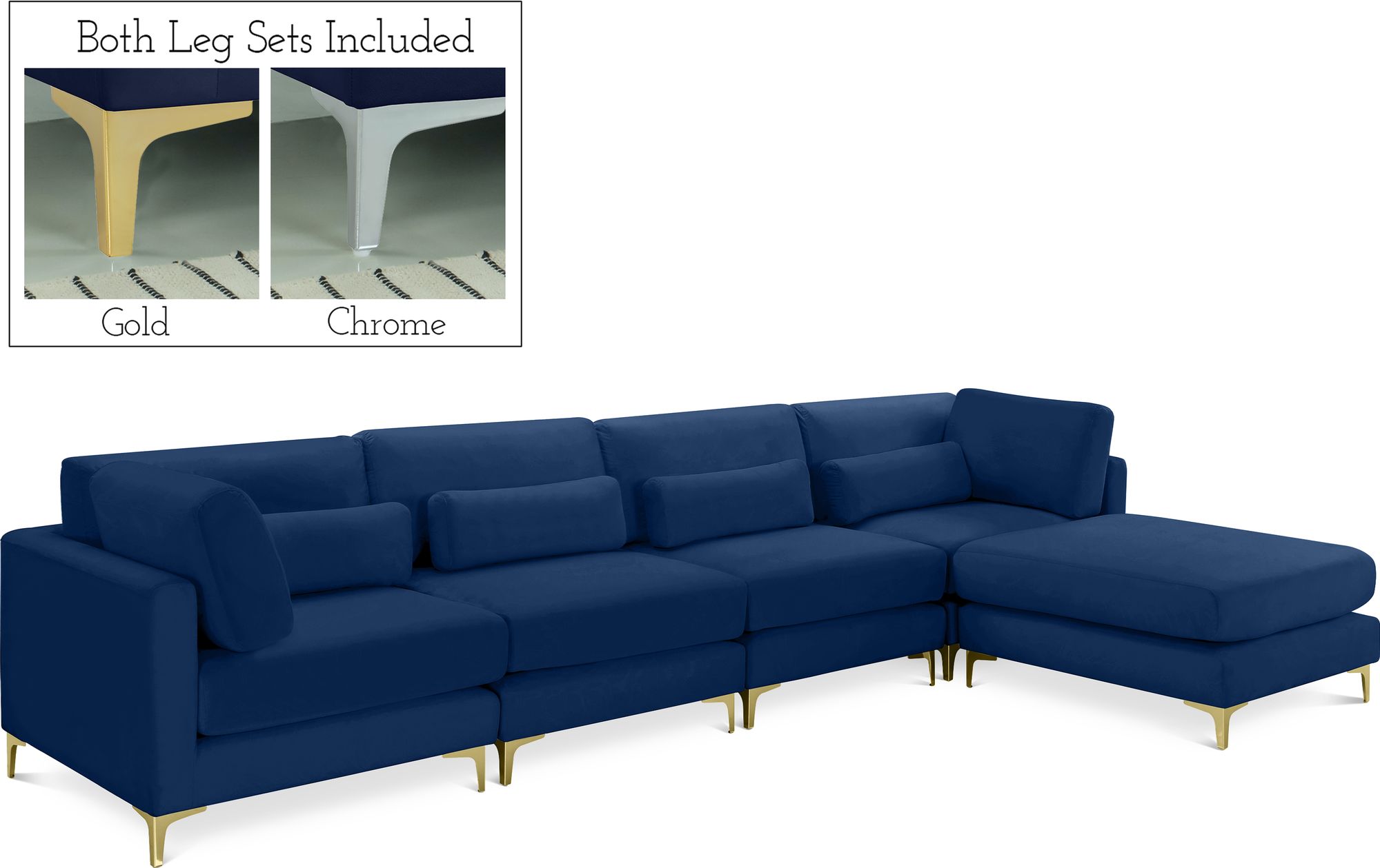 Julia 142" 5-Piece Velvet Modular Reversible Sectional