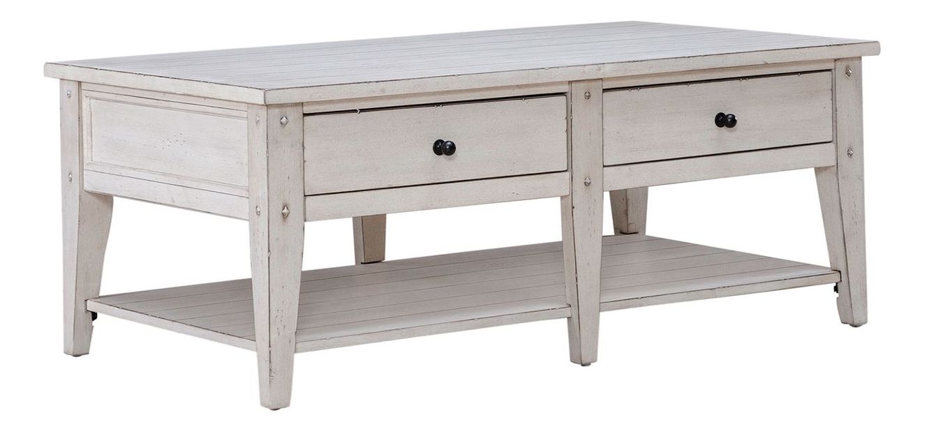 Lake House Rectangular Wood Cocktail Table w/2 Drawers