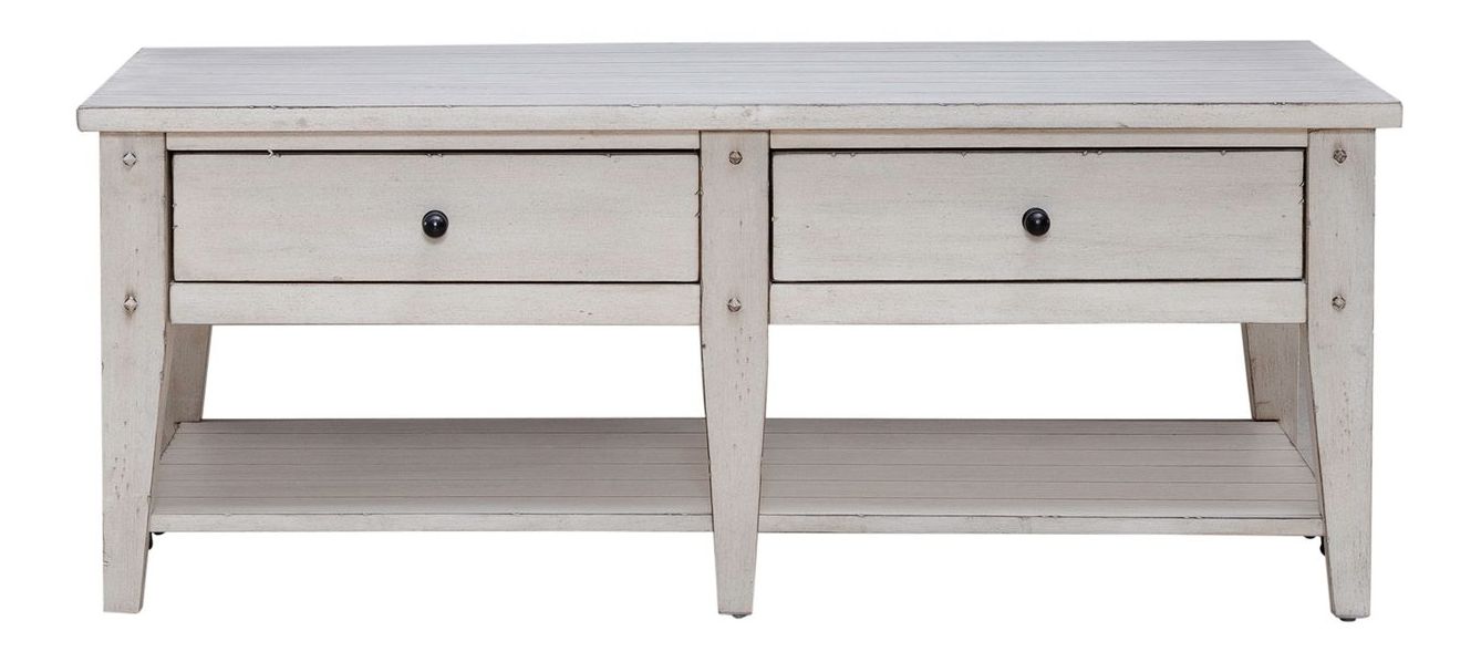 Lake House Rectangular Wood Cocktail Table w/2 Drawers