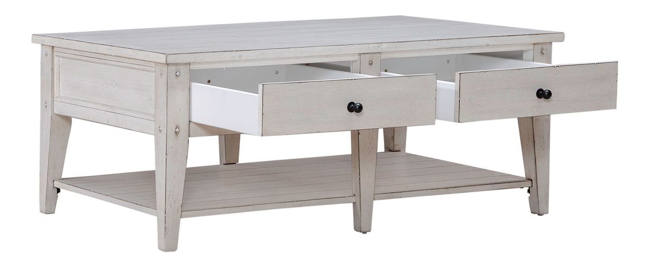 Lake House Rectangular Wood Cocktail Table w/2 Drawers