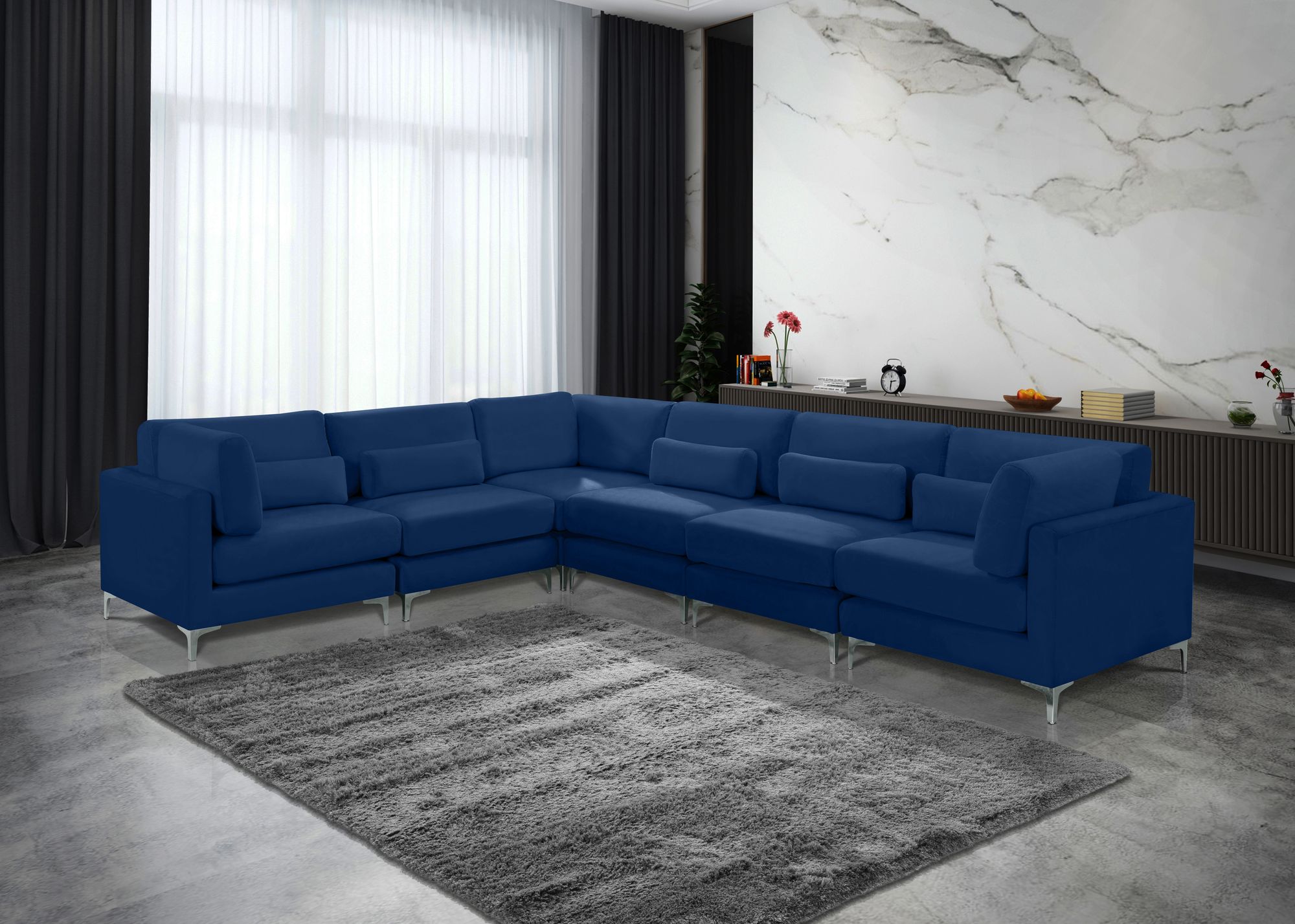 Julia 142" 6-Piece Velvet Modular Sectional