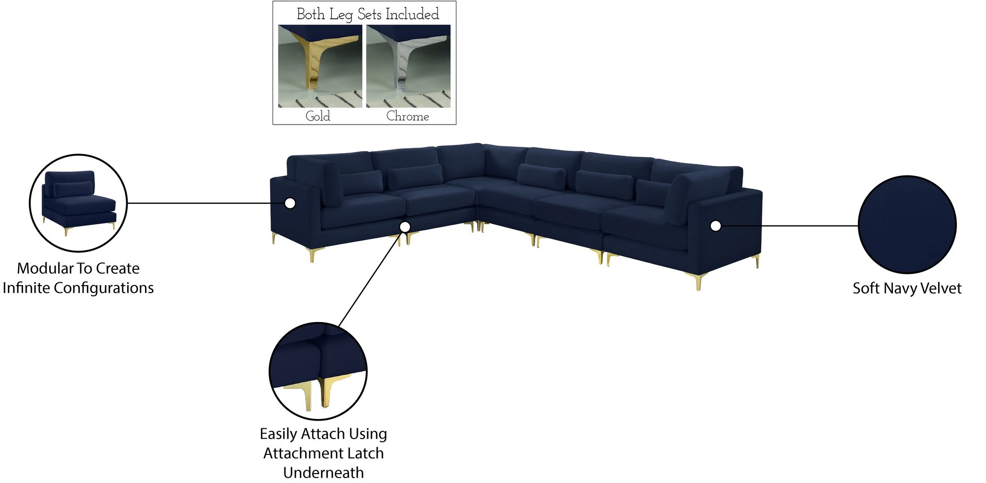 Julia 142" 6-Piece Velvet Modular Sectional