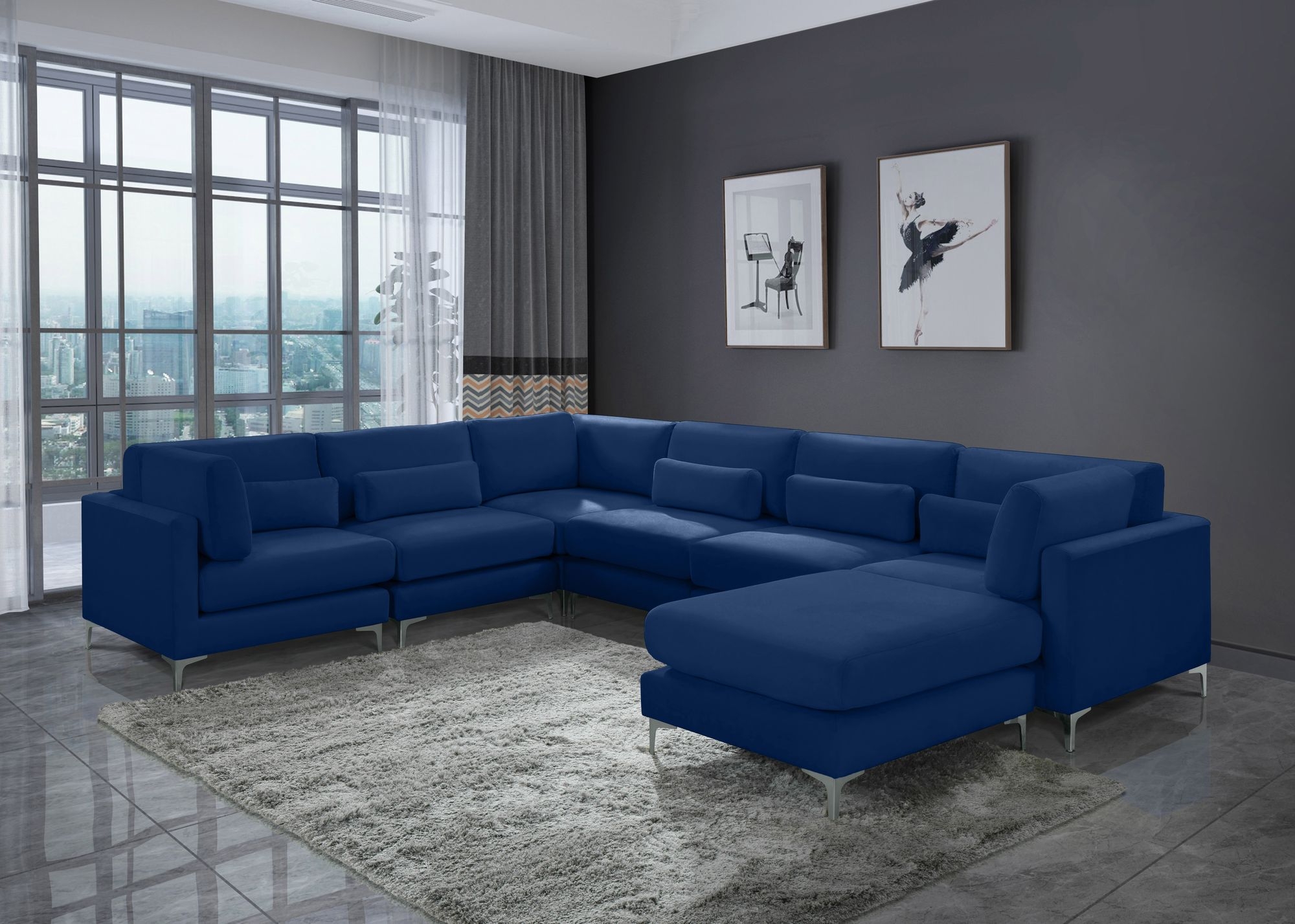 Julia 142" 7-Piece Velvet Modular Reversible Sectional