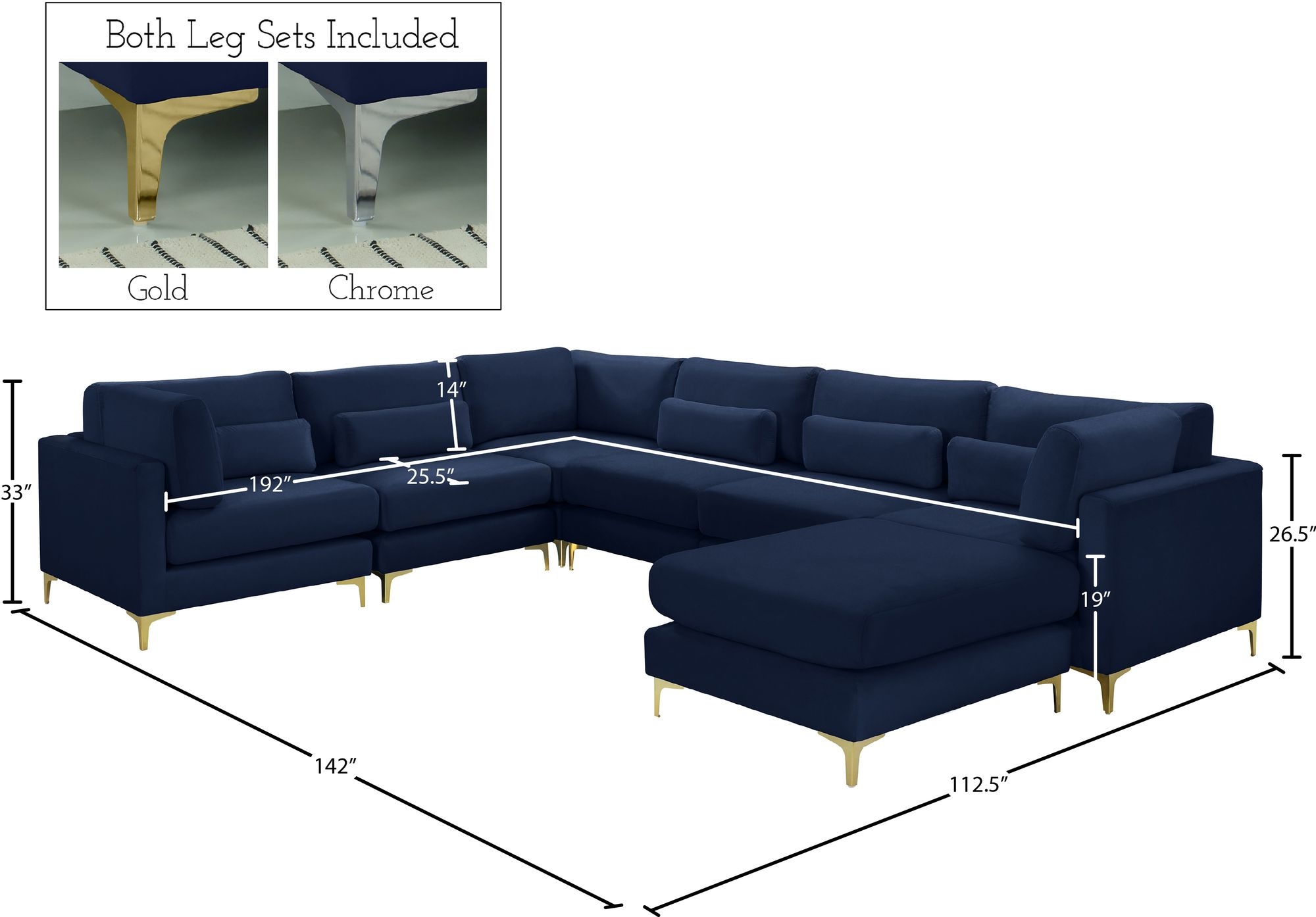 Julia 142" 7-Piece Velvet Modular Reversible Sectional