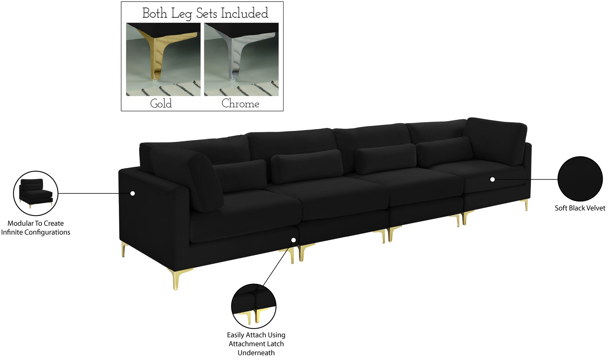 Julia 142" Velvet Modular Sofa