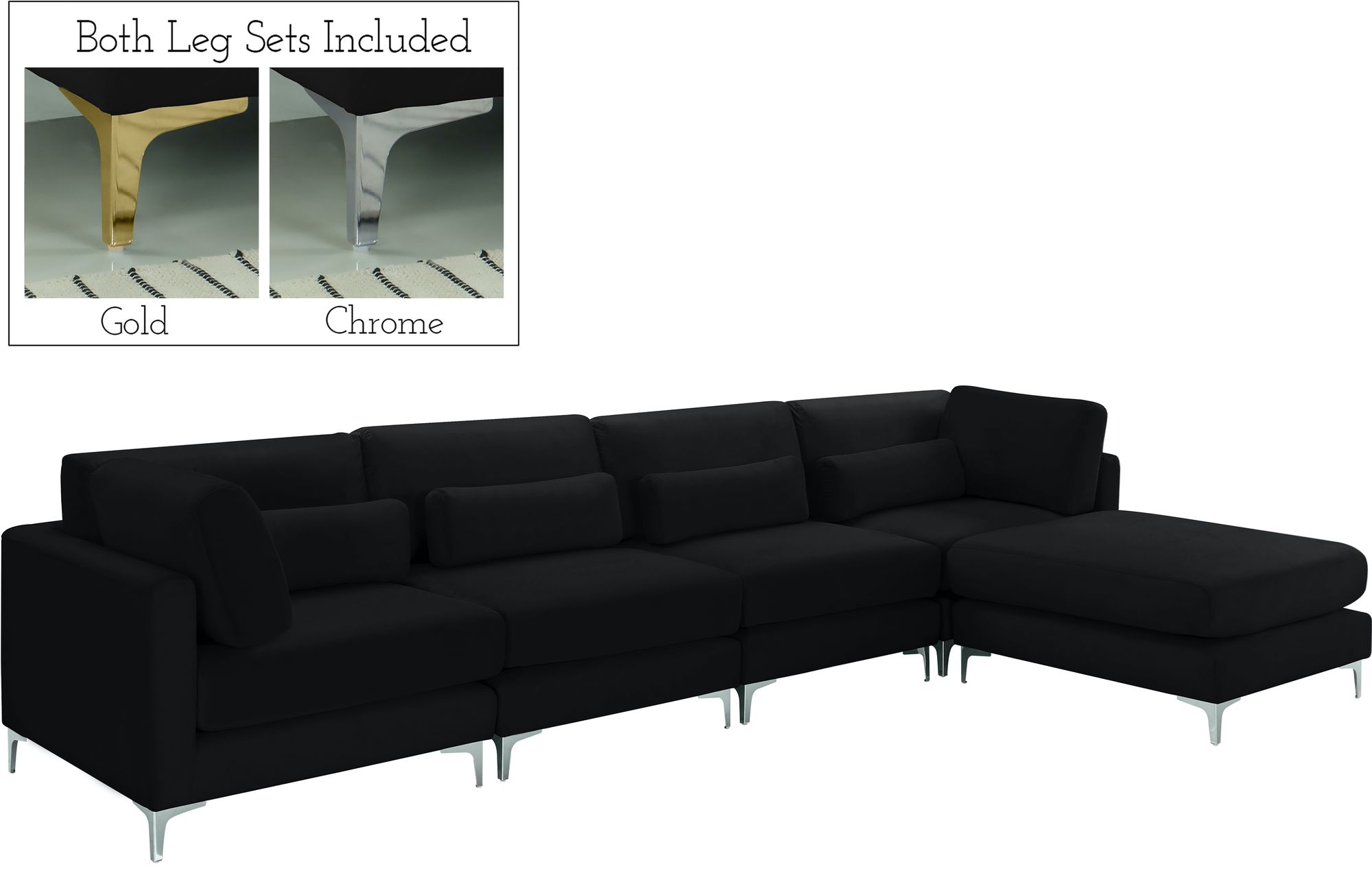 Julia 142" 5-Piece Velvet Modular Reversible Sectional