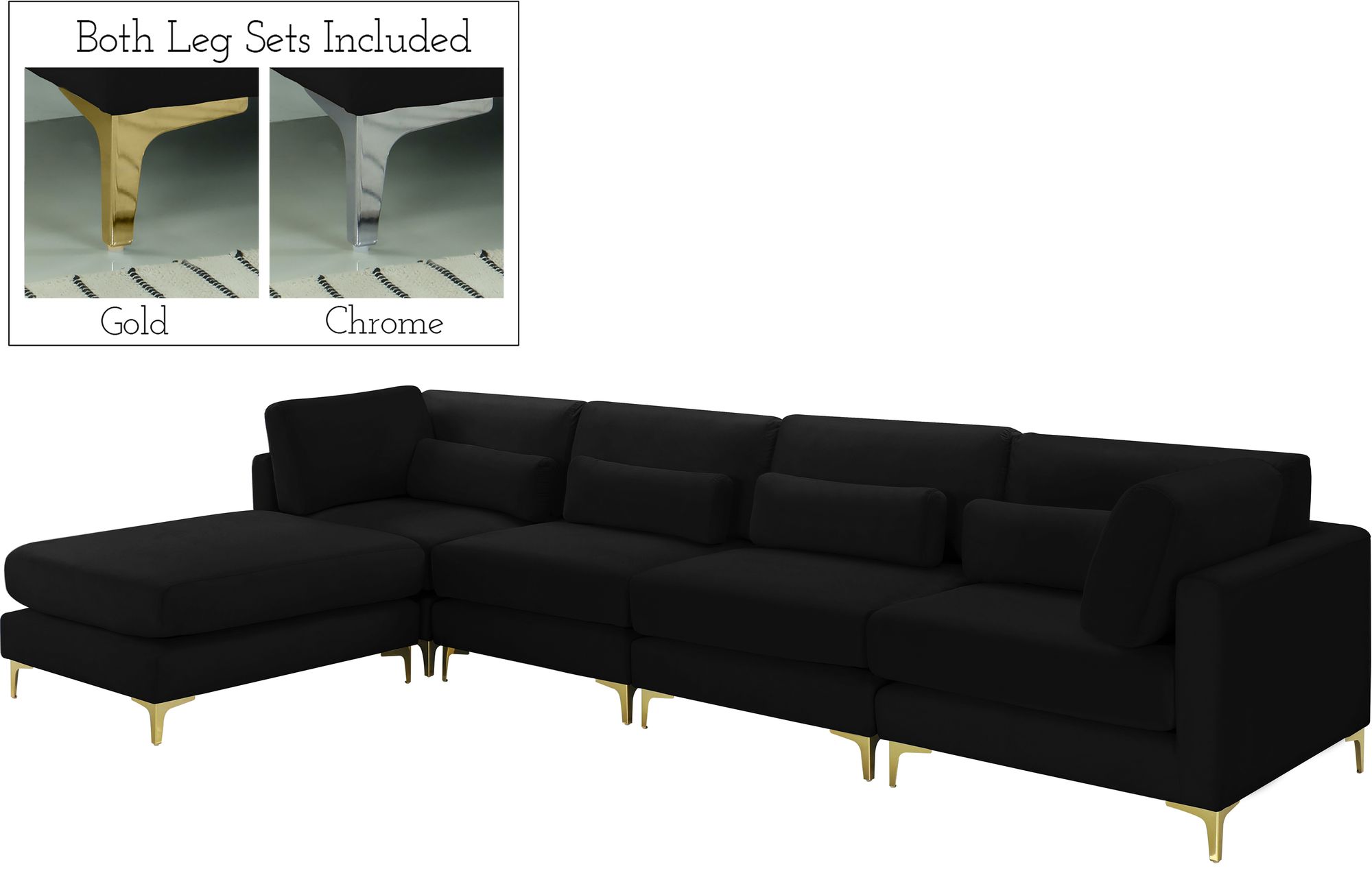 Julia 142" 5-Piece Velvet Modular Reversible Sectional