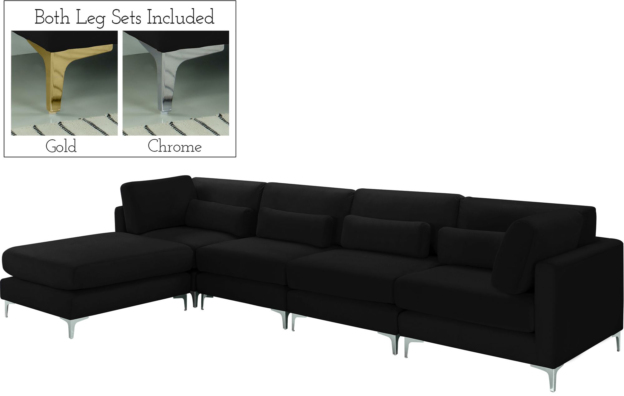 Julia 142" 5-Piece Velvet Modular Reversible Sectional