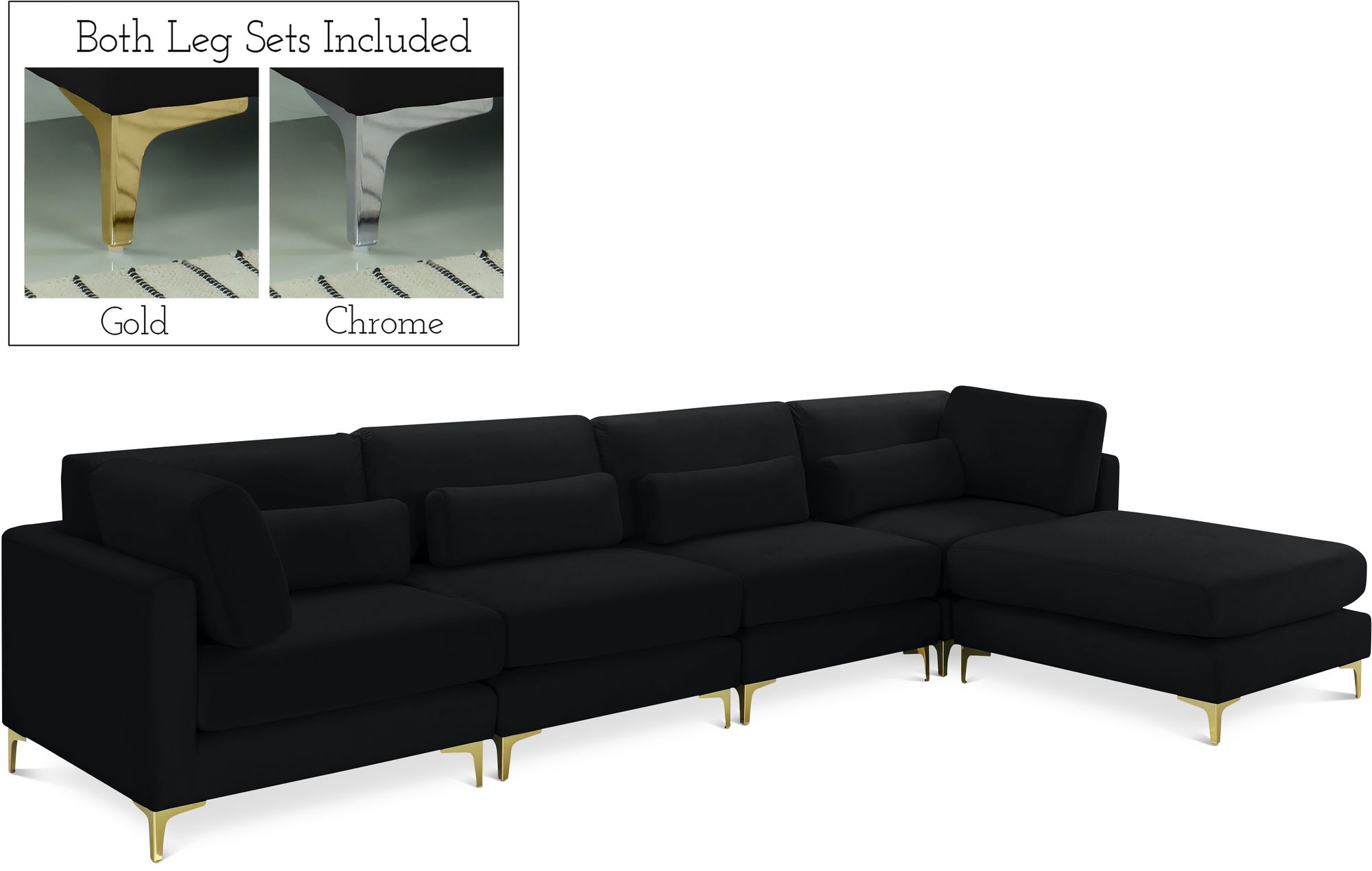Julia 142" 5-Piece Velvet Modular Reversible Sectional