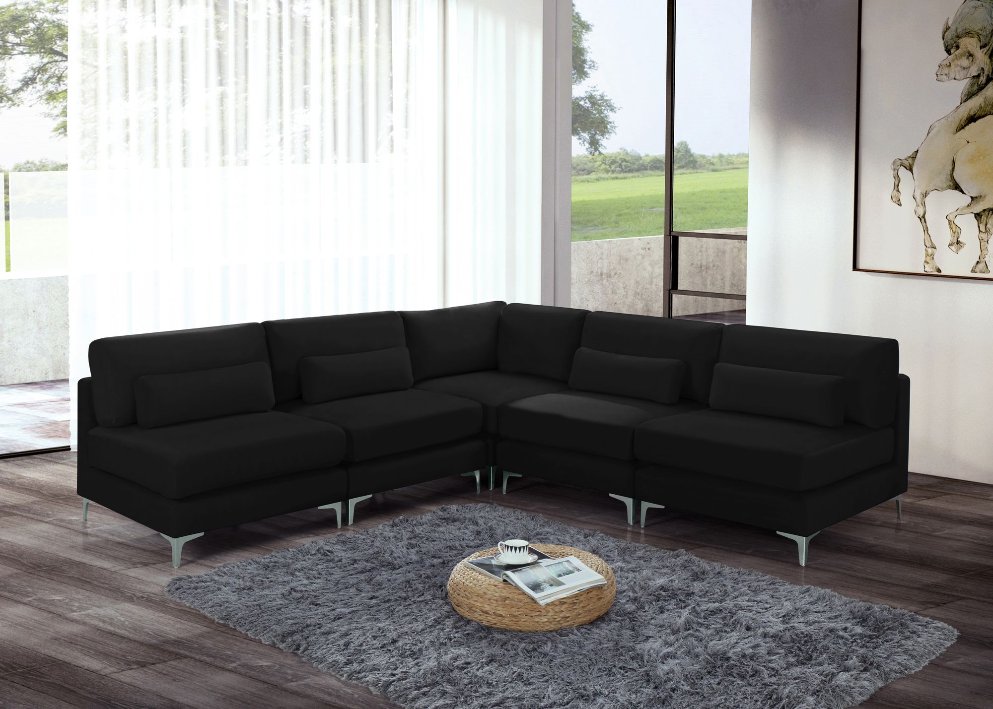Julia 104.5" 5-Piece Velvet Modular Armless Sectional