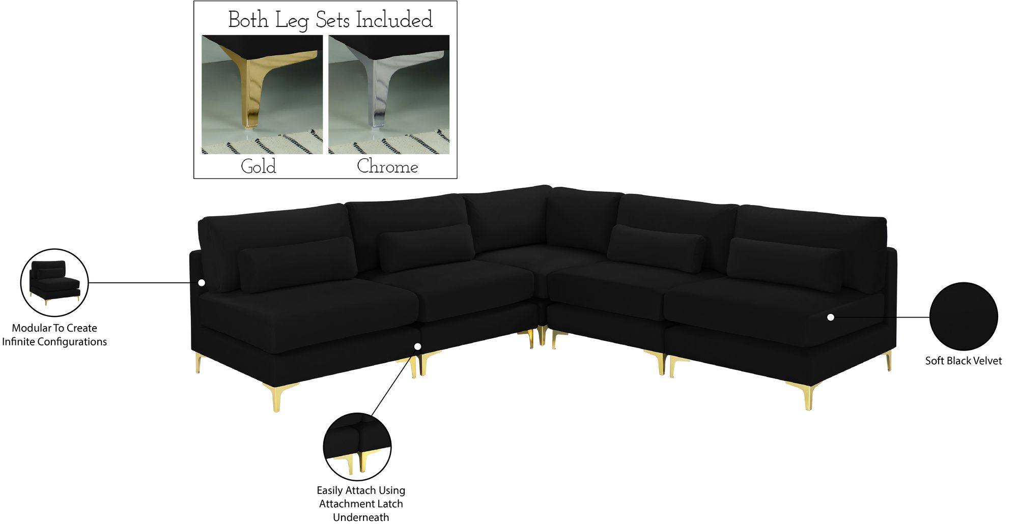 Julia 104.5" 5-Piece Velvet Modular Armless Sectional