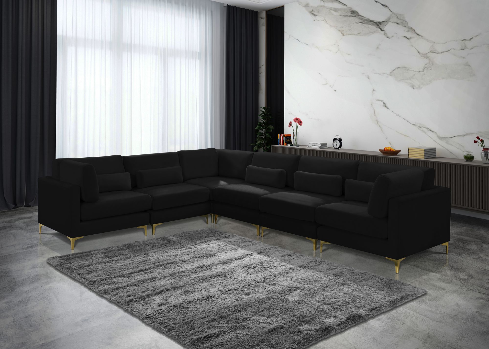 Julia 142" 6-Piece Velvet Modular Sectional