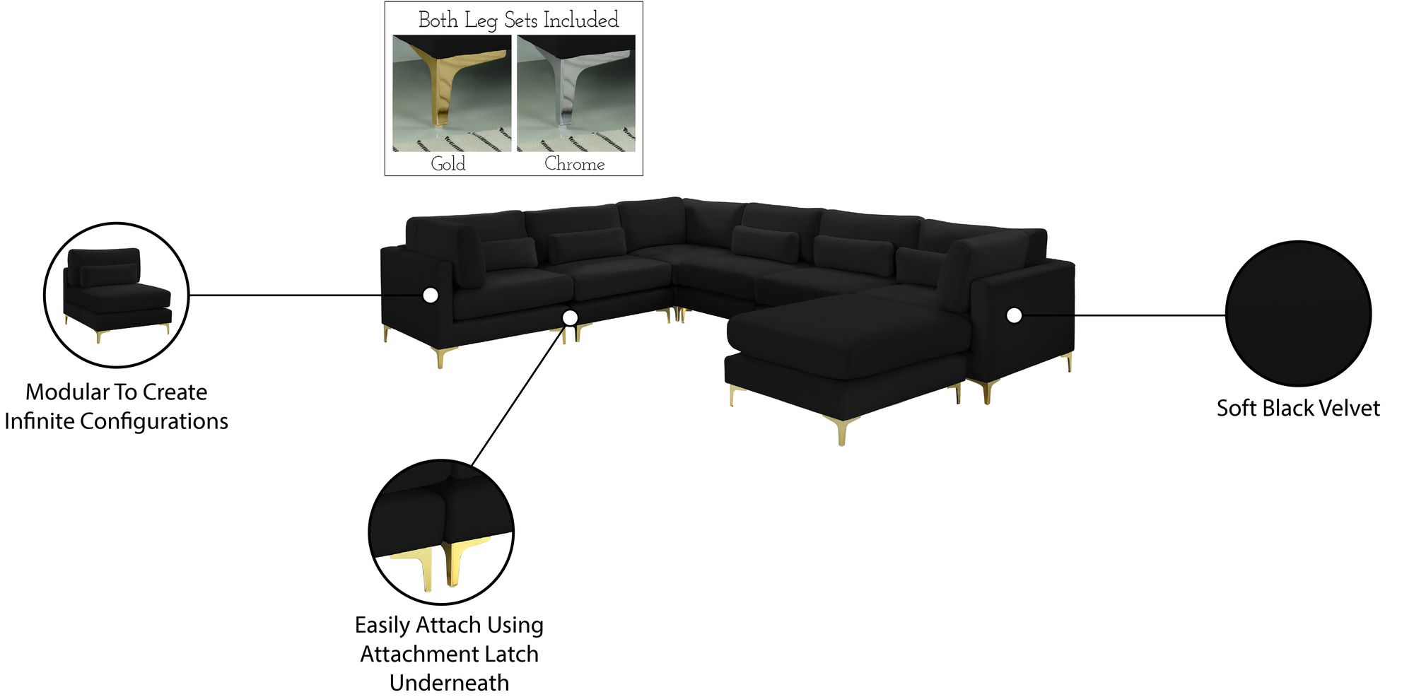 Julia 142" 7-Piece Velvet Modular Reversible Sectional