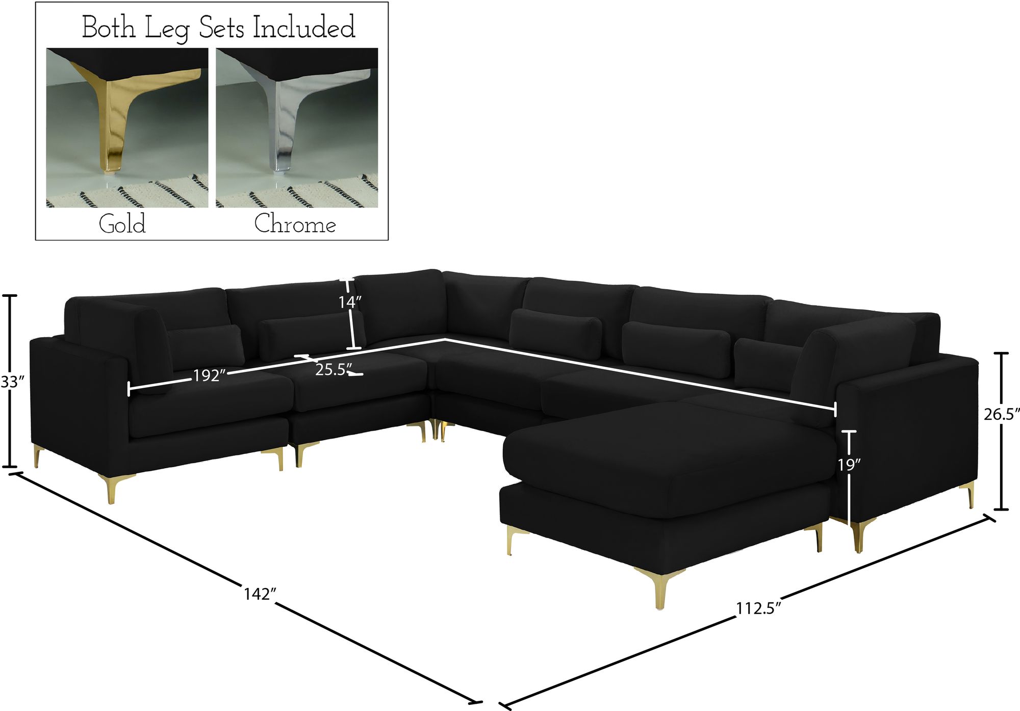 Julia 142" 7-Piece Velvet Modular Reversible Sectional