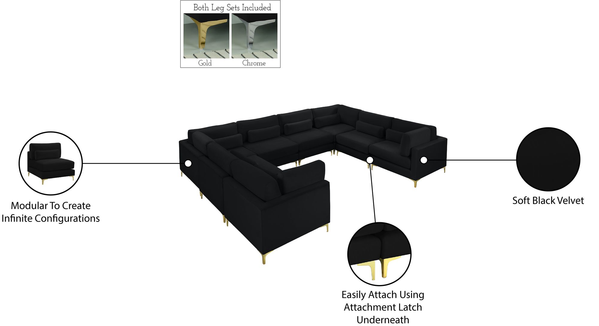 Julia 142" 8-Piece Velvet Modular Sectional