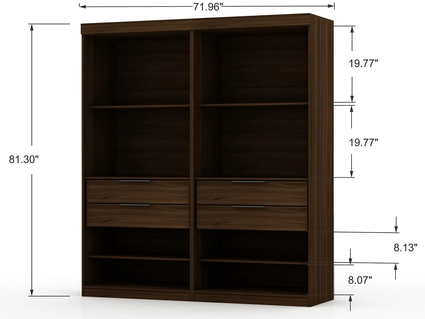 Mulberry Open 2 Sectional Wardrobe Closet w/4 Drawers