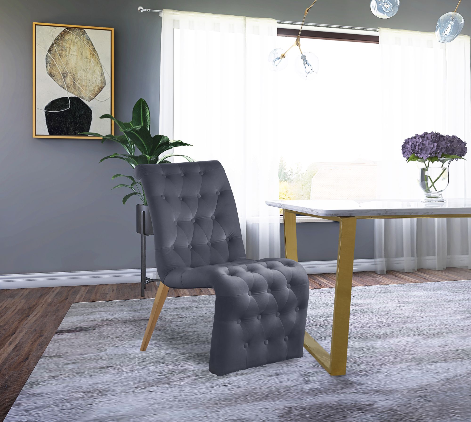 Curve Velvet Dining Chair with Gold Iron Legs