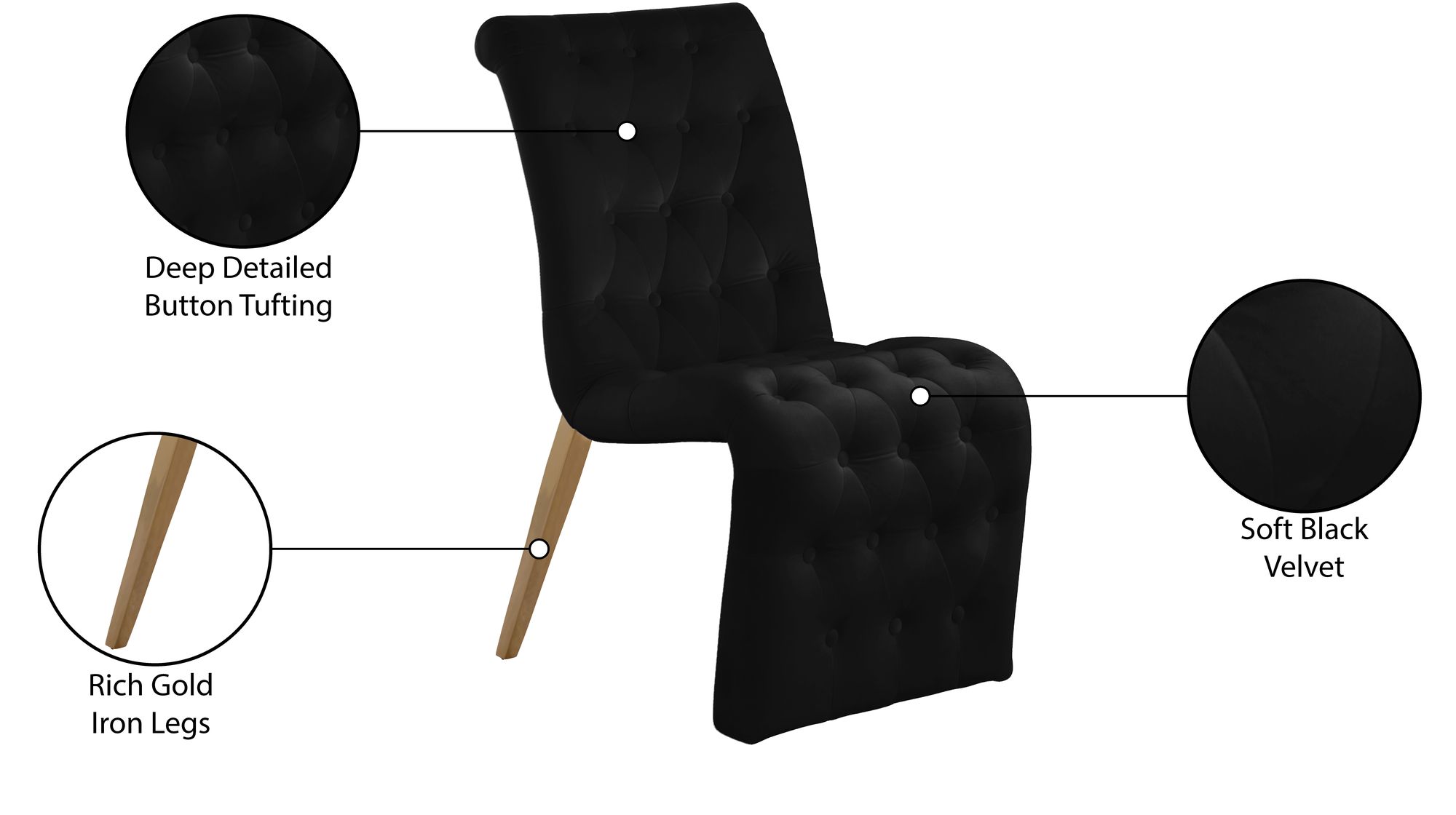 Curve Velvet Dining Chair with Gold Iron Legs