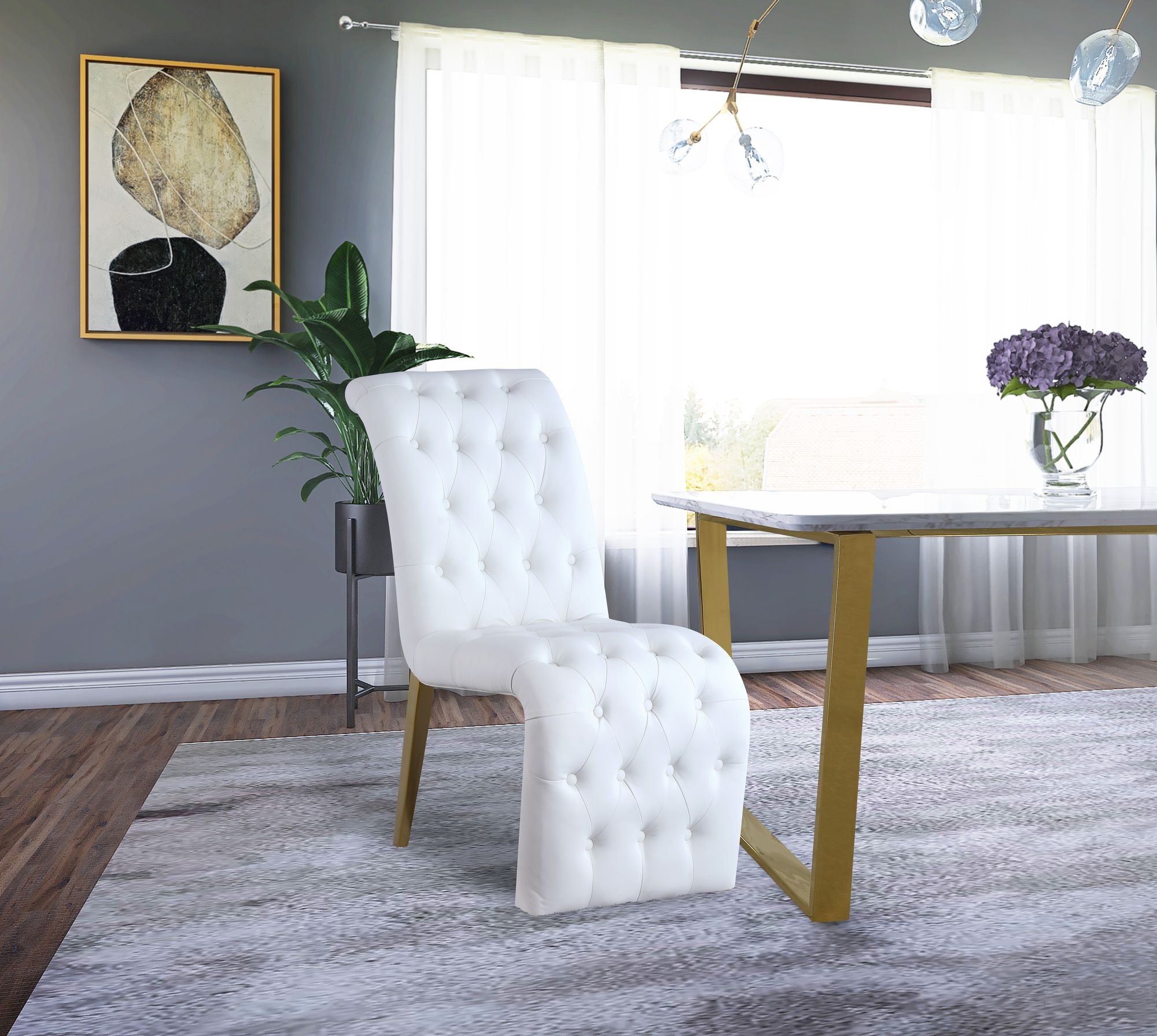 Curve Velvet Dining Chair with Gold Iron Legs