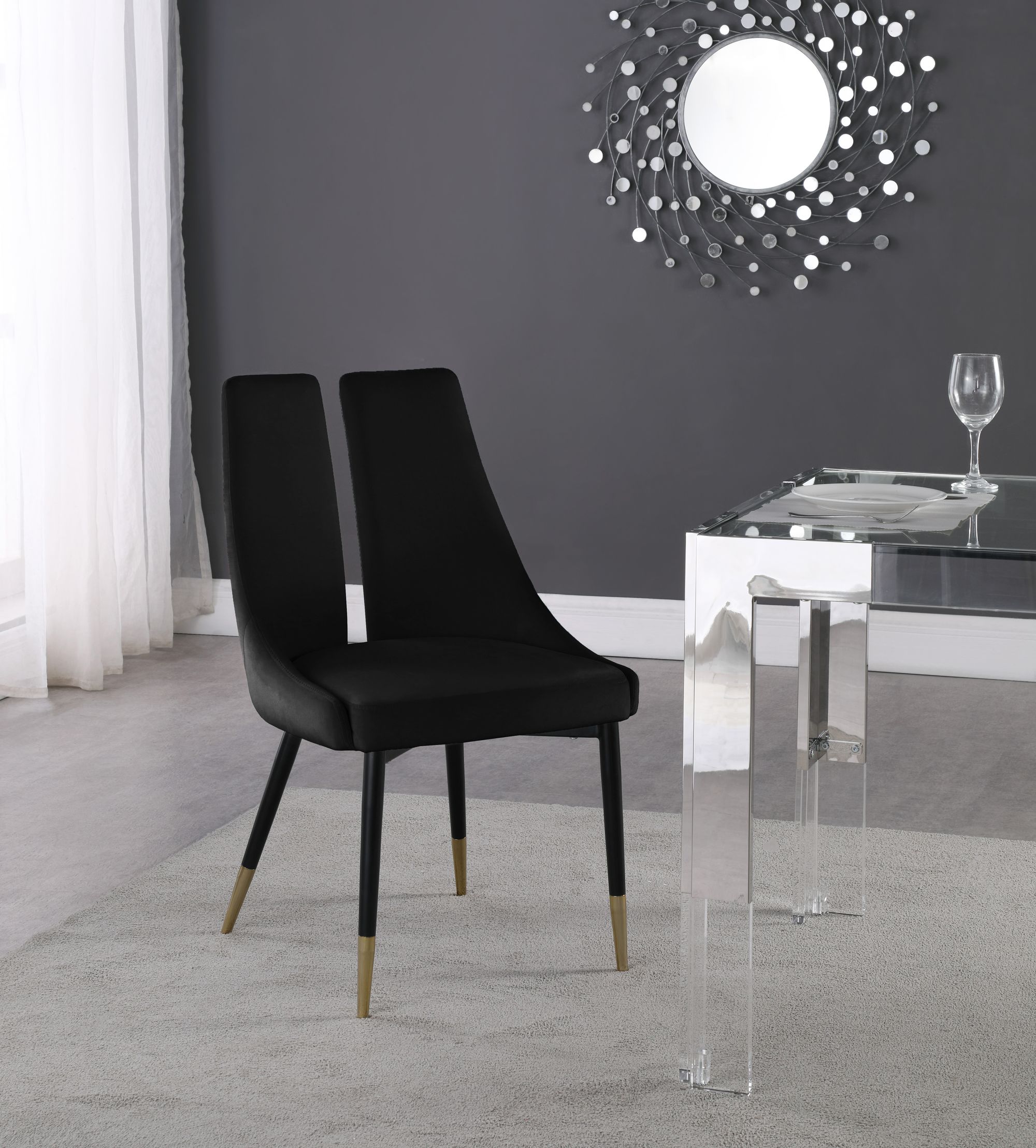 Sleek Velvet Dining Chair with Matte Black Iron Legs