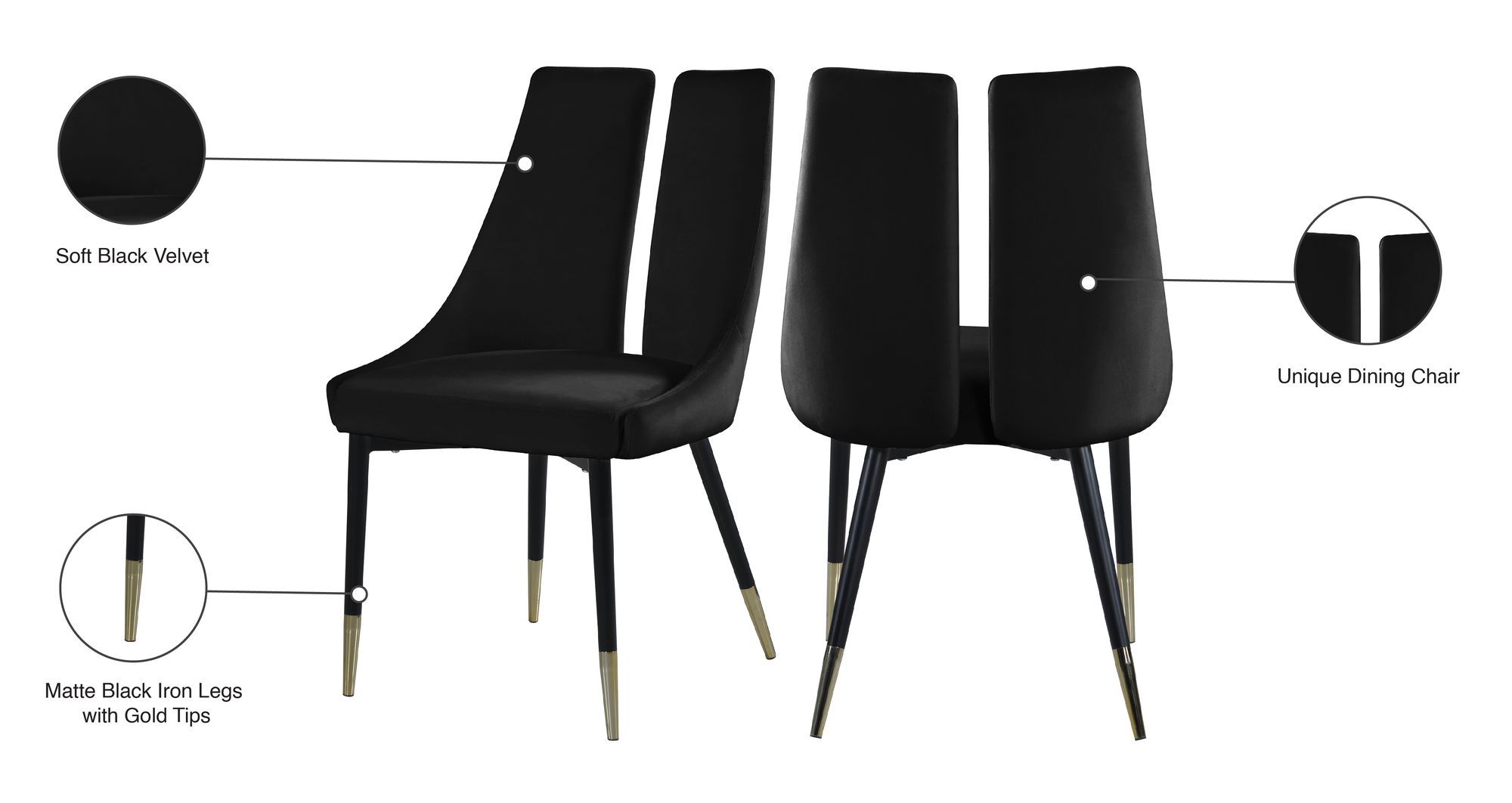 Sleek Velvet Dining Chair with Matte Black Iron Legs