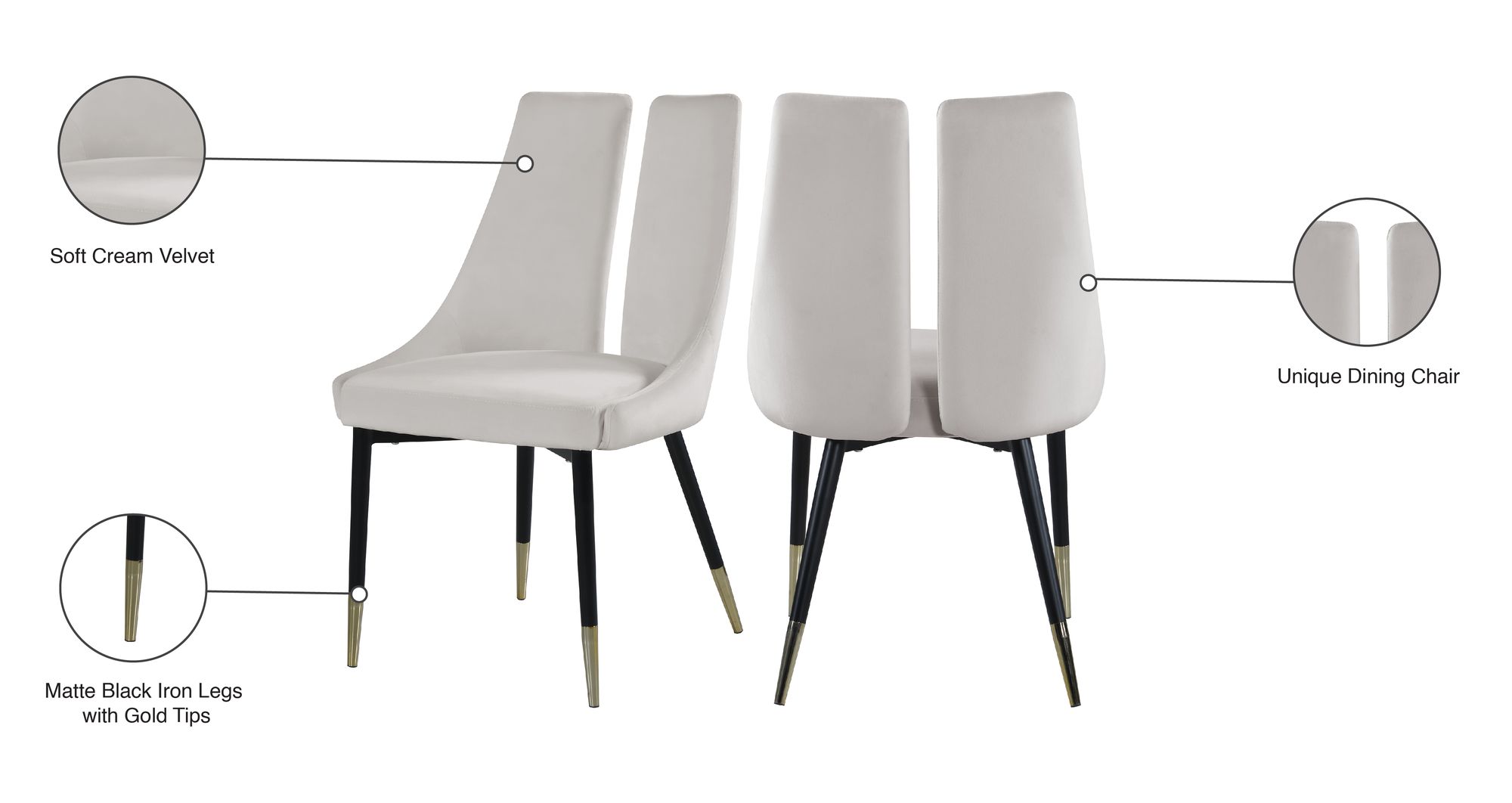 Sleek Velvet Dining Chair with Matte Black Iron Legs